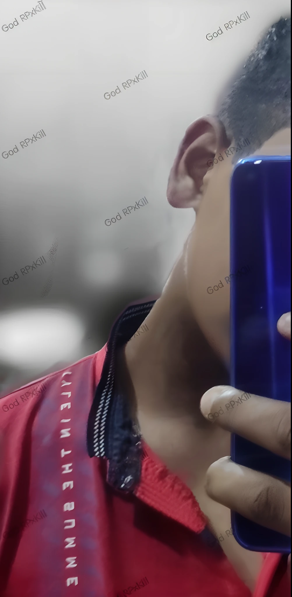 arafed man taking a picture of himself with his cell phone, red and blue back light, very very low quality picture, reflection of phone in visor, red and blue neon, he is holding a smartphone, blue and red, candid picture, 8k selfie photograph, cell phone photo, cool background. Cyberpunk boy. Cartoon