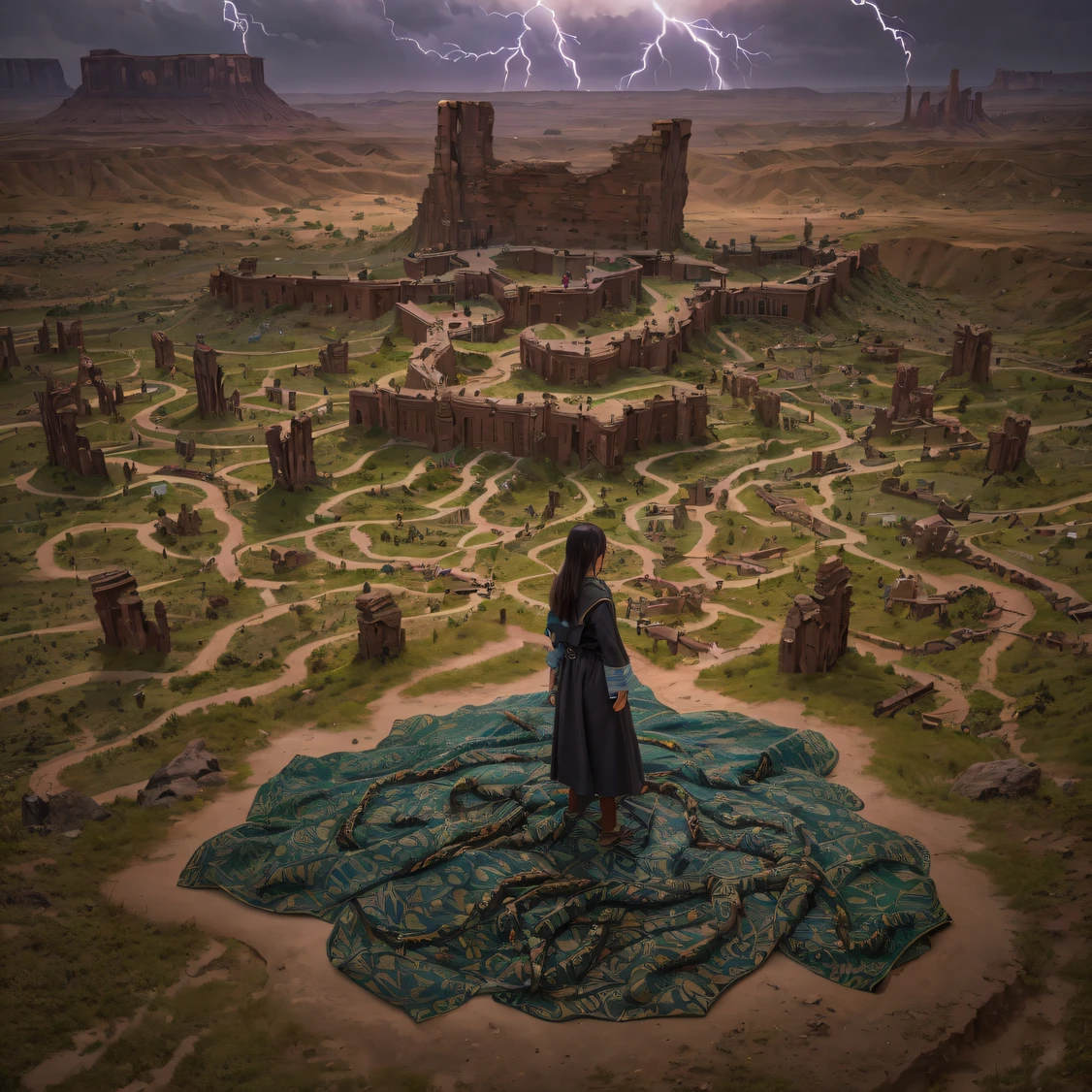 Maze 32K,Realistic painting_book_cover:1.3, Little Girl 1:60 miniatures，Go to the maze，CG Giant, Smooth CG art, Realistic. Cheng Yi, Forced masterpiece，monument valley，Geometry Cute secret rendering, Rendu portrait 8k, Render character art 8 K, Kawaii realistic portrait， tmasterpiece，monument valley，geomerty（Linen batik scarf）， Angry fighting stance， looking at the ground， Batik linen bandana， Chinese python pattern long-sleeved garment，Uncharted（Abstract propylene splash：1.2）， Dark clouds lightning background，tmasterpiece，Monument Valley geometry（realisticlying：1.4），tmasterpiece，monument valley，geomerty，Telephoto lens high， A high resolution， the detail， RAW photogr， Sharp Re， Nikon D850 Film Stock Photo by Jefferies Lee 4 Kodak Portra 400 Camera F1.6 shots, Rich colors, ultra-realistic vivid textures, Dramatic lighting，8K quality, Girls，Backstreets， Dark clouds lightning background masterpiece，monument valley，geomerty（realisticlying：1.4），Black color hair，tmasterpiece，monument valley，Geometric secrets， RAW photogr， Sharp Re， Nikon D850 Film Stock Photo by Jefferies Lee 4 Kodak Portra 400 Camera F1.6 shots, Rich colors, ultra-realistic vivid textures, Drama light film CG agency，Tropical canyon battle scene、Chinese big breasts、Vintage trench coat、three kingdom、ember、100 people、Faraway view、intense battles、high detal、masuter piece、NSFW，Multi-layered long-sleeved gauze garment，Quick-drying vest，Colorful cotton and linen sweater，Red and black snake cloak cloak，Doomsday ruins（Uncharted）Climb the streets（（（Miniatures）））tmasterpiece，monument valley，geomerty