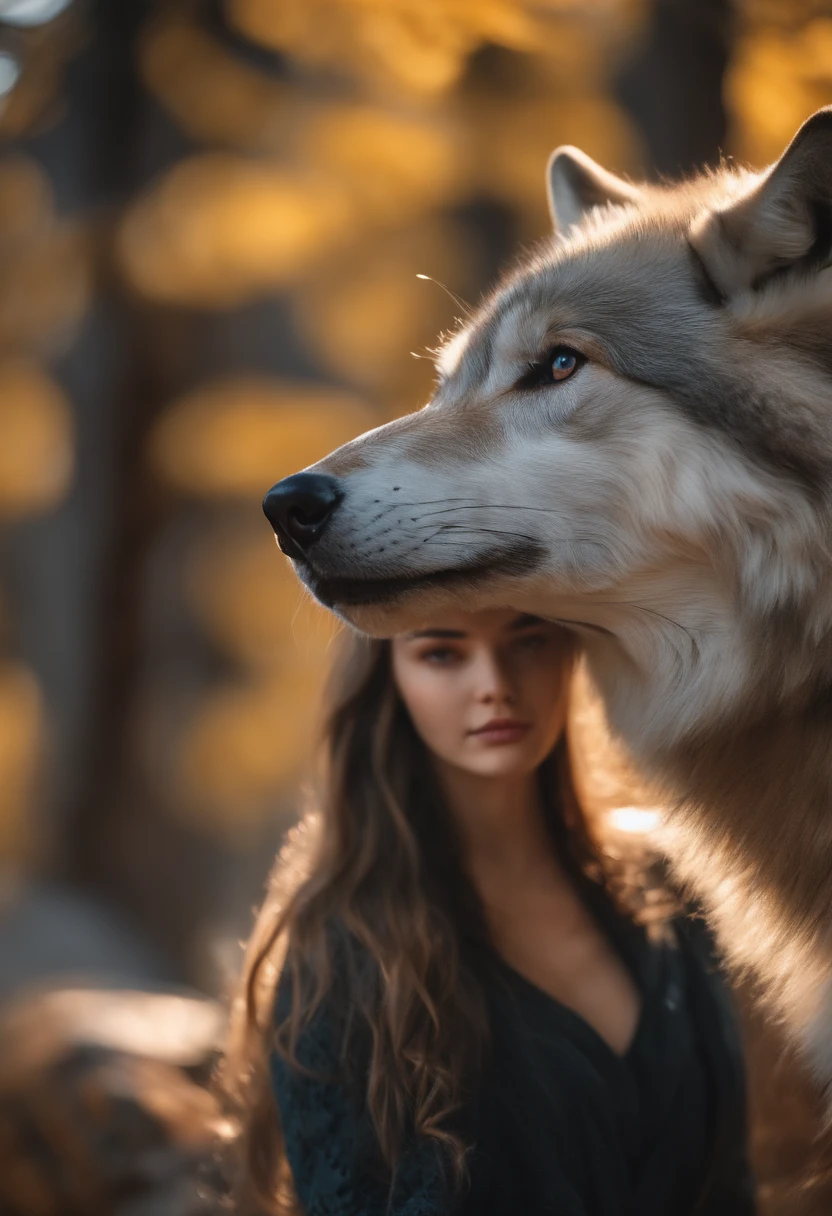 A giant wild gray wolf protects the beautiful girl
(Master parts: 1.5) (Fotorrealista: 1.1) (Bokeh) (Best quality) (The skin、pores、Detailed texture of hair: 1.1) (复杂) (8K) (hdr) (Wallpapers) (Cinematic lighting) (foco nítido )