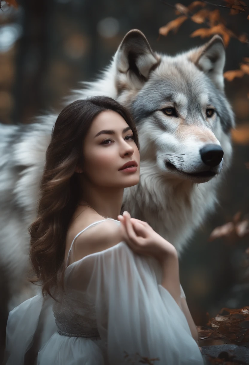 A giant wild gray wolf protects the beautiful girl
(Master parts: 1.5) (Fotorrealista: 1.1) (Bokeh) (Best quality) (The skin、pores、Detailed texture of hair: 1.1) (复杂) (8K) (hdr) (Wallpapers) (Cinematic lighting) (foco nítido )