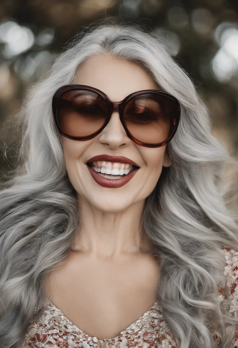 Um mulher baixinha, com cabelos branco e enrolado quase careca, verugas, One tooth, um nariz bem pontudo, Wears a bottle bottom glasses