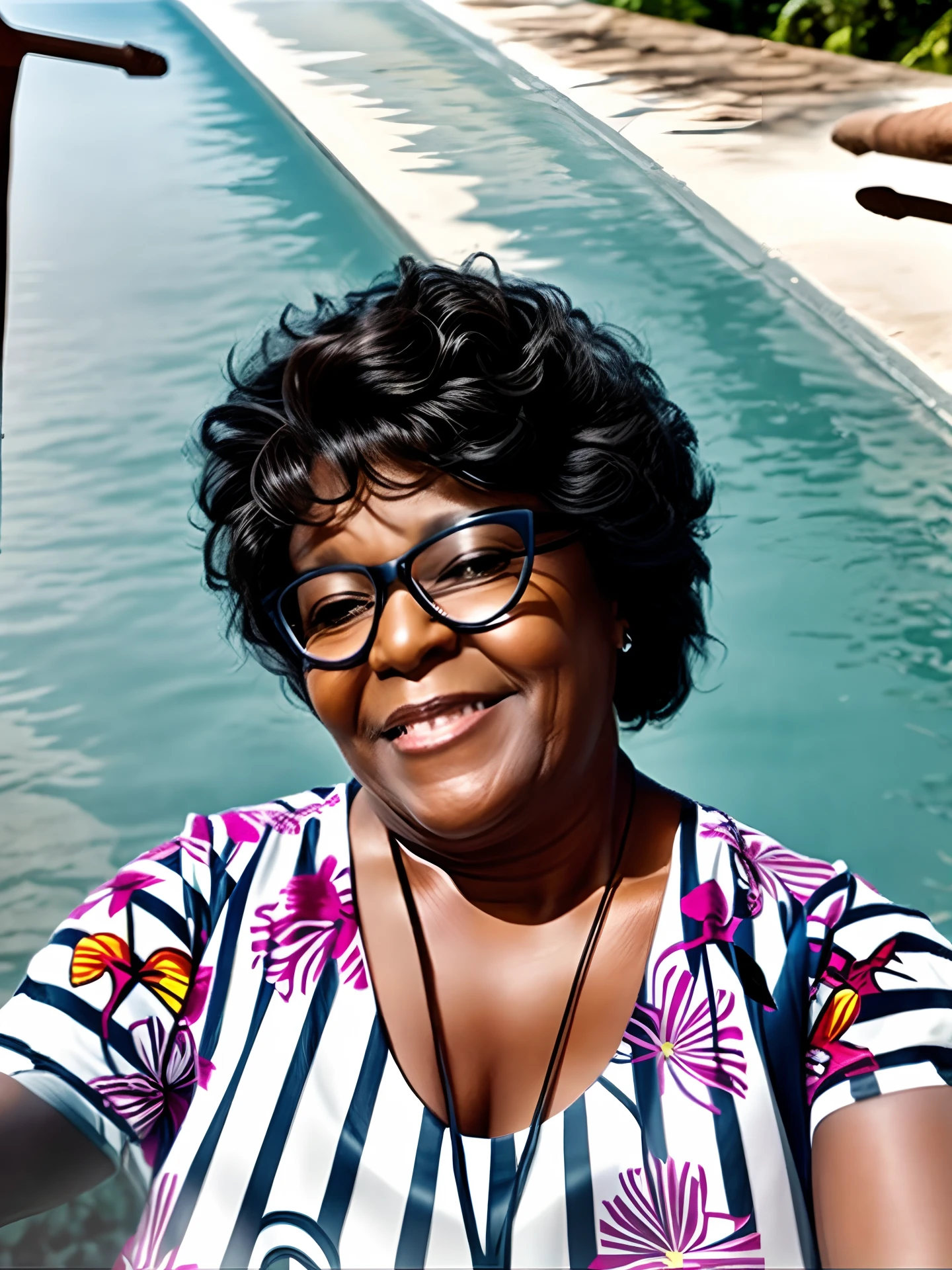 Cabelo loiro, mulher negra de 60 anos