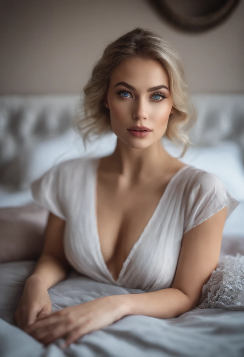 arafed frau voll , Sexy girl with blue eyes, ultra realistisch, Akribisch detailliert, portrait sophie mudd, blonde hair and large eyes, Selfie einer jungen Frau, Augen im Schlafzimmer, Violet Myers, ohne Make-up, Natural makeup, Blick direkt in die Kamera, Gesicht mit Artgram, dezentes Make-up, Stunning full body shot, die auf dem Bett kniet, im Schlafzimmer, mittlere Oberweite