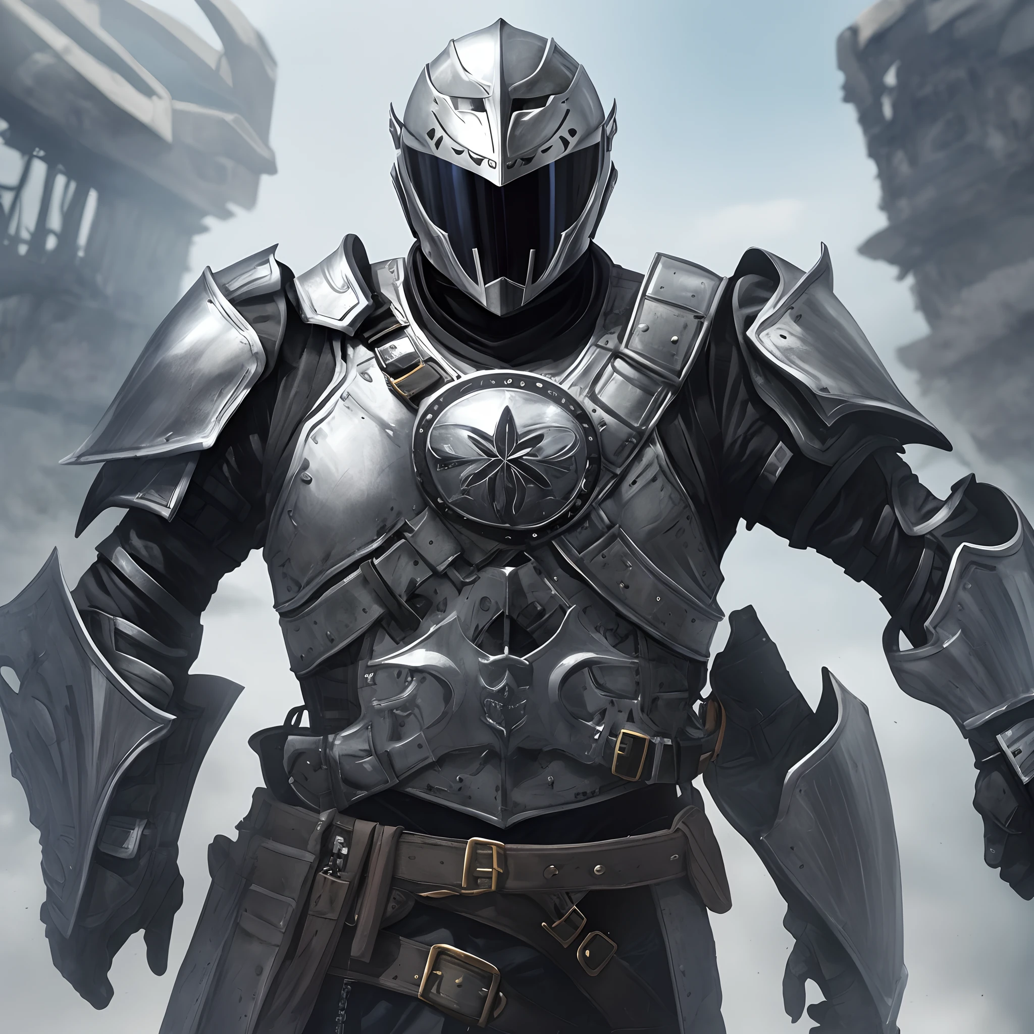 Team Calvary's uniform consists of black and silver attire, resembling a blend of knight's armor and futuristic tech. Members wear black helmets with silver visors and feature a knight's helmet motif on their chest