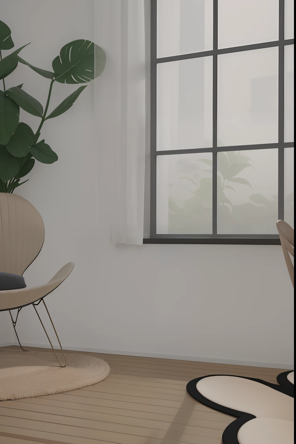Cozy Living room , Windows, gorden blowing, aesthetic, plants, Comfortable place ,Ultra Hd , 8K