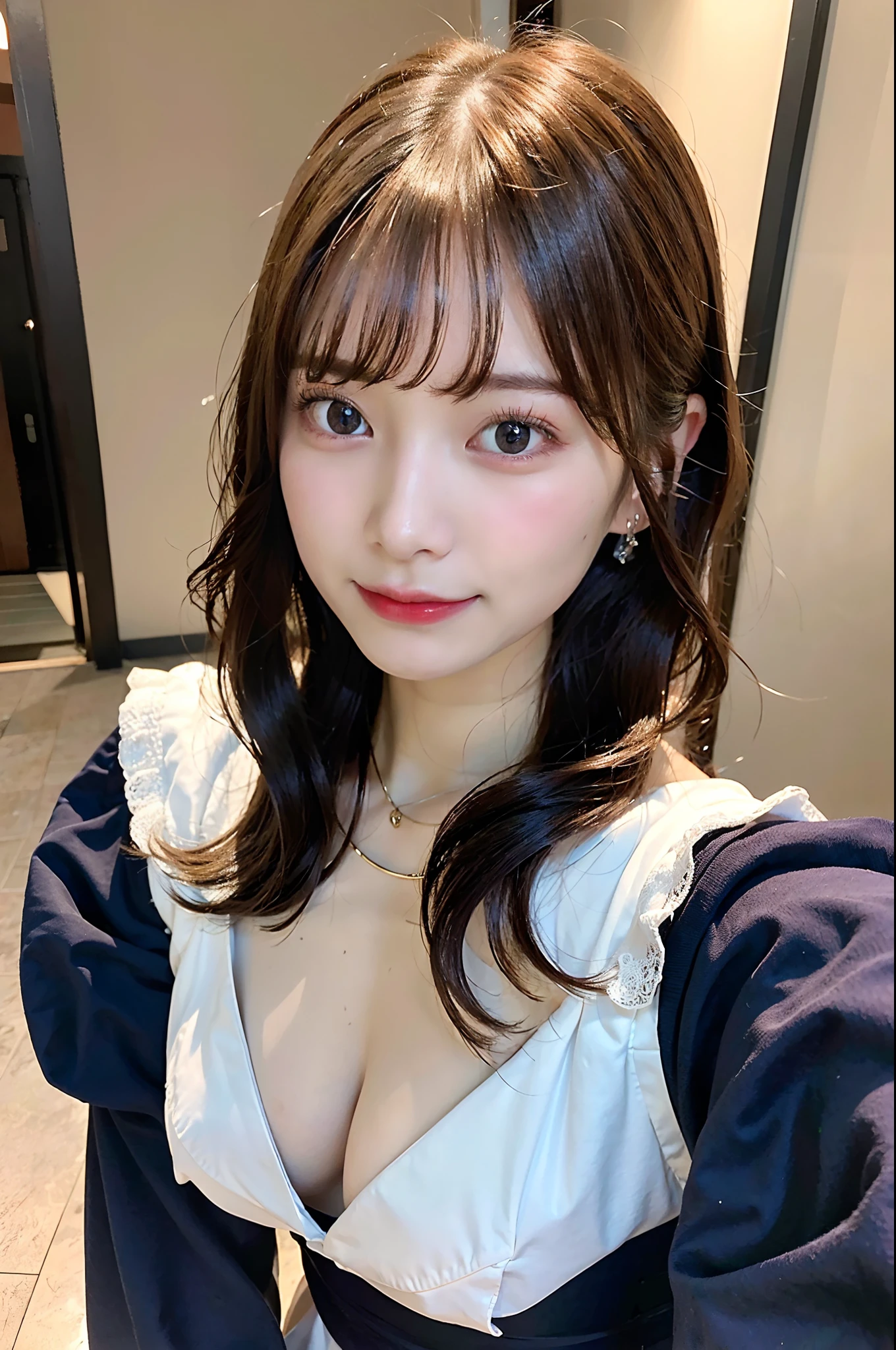 (top-quality、8K、32K、masuter piece、nffsw:1.2)、profile、(slim figure:1.2)、(s lips) 、colorful outfit、age19、Fluttering chest、tits out、Cleavage of、Emphasize、Overflow from uniform、Large breasts、二重まぶた、shinny skin、Realistic rays、mare、beauitful face、(Light smile:1.3)、crouching down、(From above:1.2)、(a closeup:1.4)、blurry backround、(Front Focus)、(Dark: 1.6)、Fantasy Art、photoRealstic、Professional Lighting、extra detailed face、Award-winning、deep-shadows