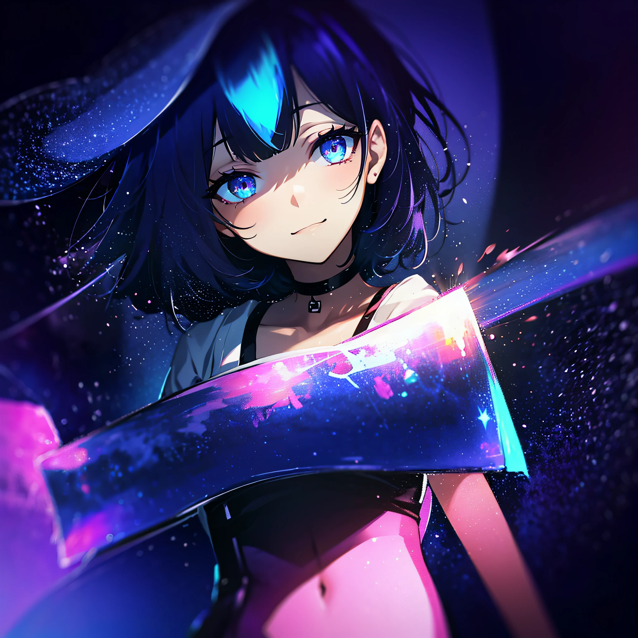 (masutepiece:1.3), (Best Quality:1.3), High resolution, Couboy Shot, on back, Sleeping, (One Cute Girl:1.3), Solo, White skin、 huge smile、Angel Ring、eight-headed person, Purple hair, (bobhair:1.2), Mixed mesh and light blue、Short hair, (Blunt bangs:1.2), Beautiful hair, Eyes are purple, Miraculous Eye、Beautiful detailed eyes, ultradetailed eyes、Glitter eyes、octans,cloud,from the rear、Colorful starry sky,Stars,Iridescent aura around the eyes、Squat position、Lie down and stick your hips out、Iridescent eyes、Narrowed eyes sucked in,Wearing a rainbow-colored aura from the whole body、purpleish color, Outdoors, Purple background, Shadow lighting,perfectbody