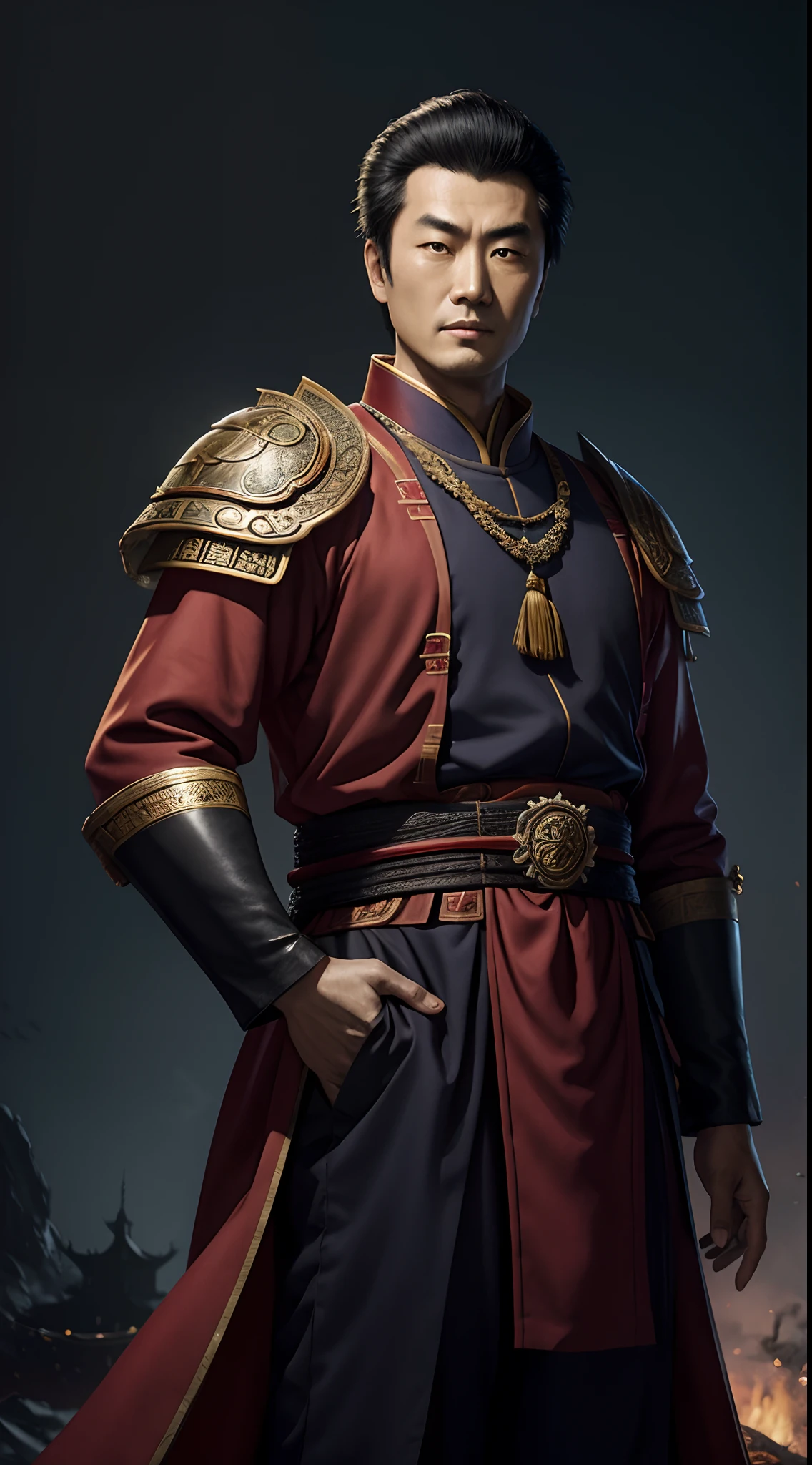 Chinese man, zheng he, admiral, adventurer,15th century,in Dynasty tiongkok , epic , dark background