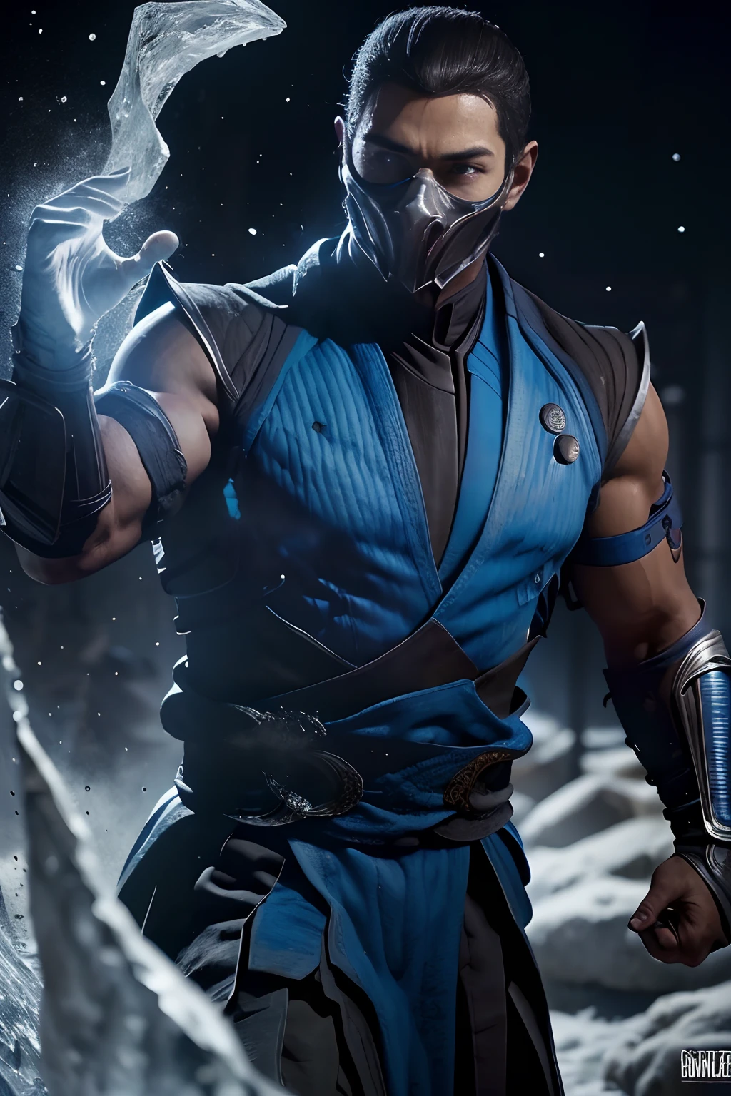 ((Subzero do mortal Kombat, ultra realistic)), (((corpo inteiro))), ((perfect hands)), atordoante, hyper realistic, octan render, surrounded by the effect of cold air and ice, Estilo Mortal Kombat, fundo antigo, elegante, atordoante, (papel de parede), arte conceitual, detalhes intrincados, altamente detalhado, ((cinemactic)), Dramatic, (extremely high quality, Concedido, master part:1.5), (fotorrealista:1.5), fotografia, Realistic photo, Nikon, Luz Natural, 4k, highes definition, XF IQ4, 150MP, 50 millimeters, ISO 1000 Certification, 1/250 Anos, Luz Natural, Adobe Lightroom, photolab, Photographic Affinity, PhotoDirector 365,