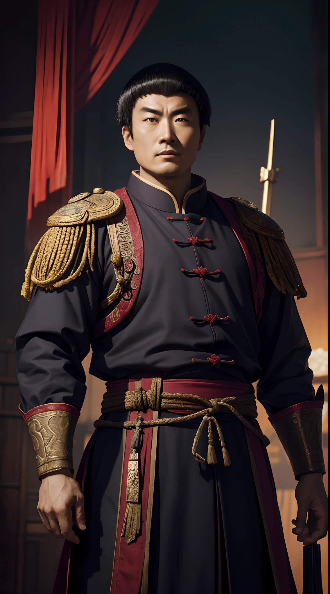 Chinese man, zheng he, admiral, adventurer,15th century,in Dynasty tiongkok , epic , dark background