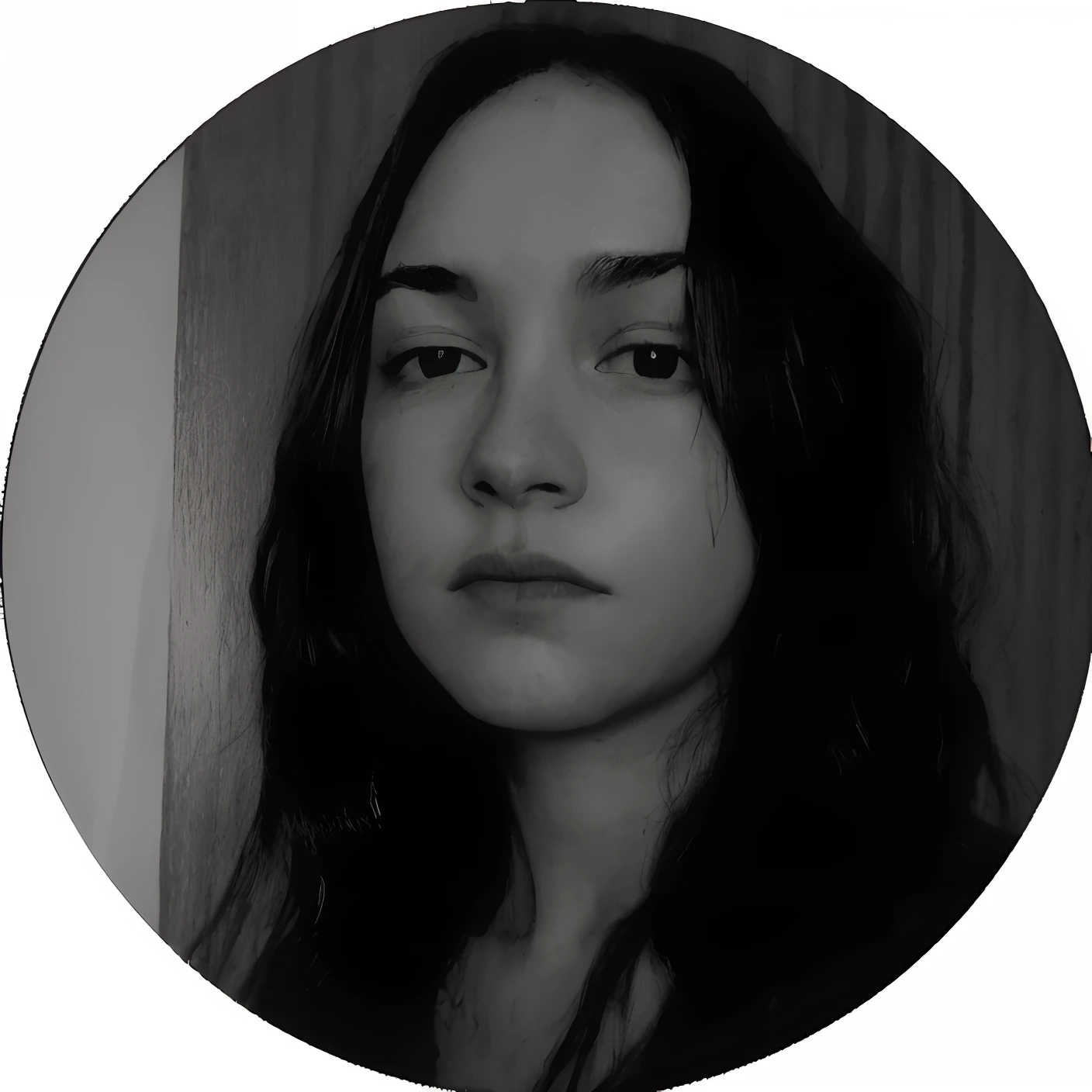 Arafed woman with long hair looking at camera in black and white, imagem em preto e branco, uma foto em preto e branco, halfbody headshot, foto granulada em preto e branco, filtro preto e branco, imagem de perfil, retrato preto e branco, Retrato NFT, foto de perfil, foto preto e branco, taken on a 2010s camera