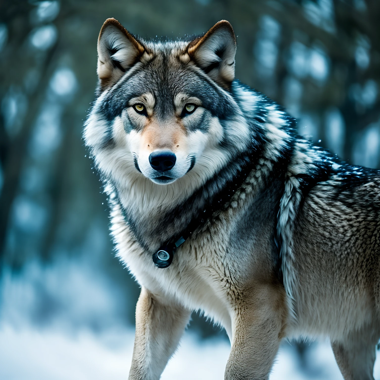 ((Film grain, bokeh, light particles ,Dust, Extreme camera angle)), Wolf, Leader of the Pack, Alpha male, fur, A Proud Position, piercing eyes, Majestic presence, A sense of power, desert, Moon Forest, howling, Packaging dynamics, unity, fidelity, predominance, intense gaze, Ferocious and fearless, Strong and muscular, Protective Instincts,,,,,, predator, camo, Natural Habitat, Winter landscape, snowy terrain, Silent Steps, Imperceptible movements, Symphony of Nature, Indomitable Beauty, An Unattached Spirit, Wild & free, wildlife, Ancient Wisdom, Primal Instincts, Leader of the Pack, mysterious aura, Presence in the team, Domination in Nature, Strength in Unity, Survival of the fittest, Embodiment of the power of nature, Fearlessness in the face of adversity, Indomitable Will, Harmonious coexistence, Fierce Devotion, A Connection to Wildlife, Forest Keeper, Lord of the Night. (Best Quality,4k,8K,hight resolution,Masterpiece:1.2),Ultra-detailed,(Realistic,Photorealistic,photo-realistic:1.37), Mesmerizing lighting, bright colours, surrealistic atmosphere.
