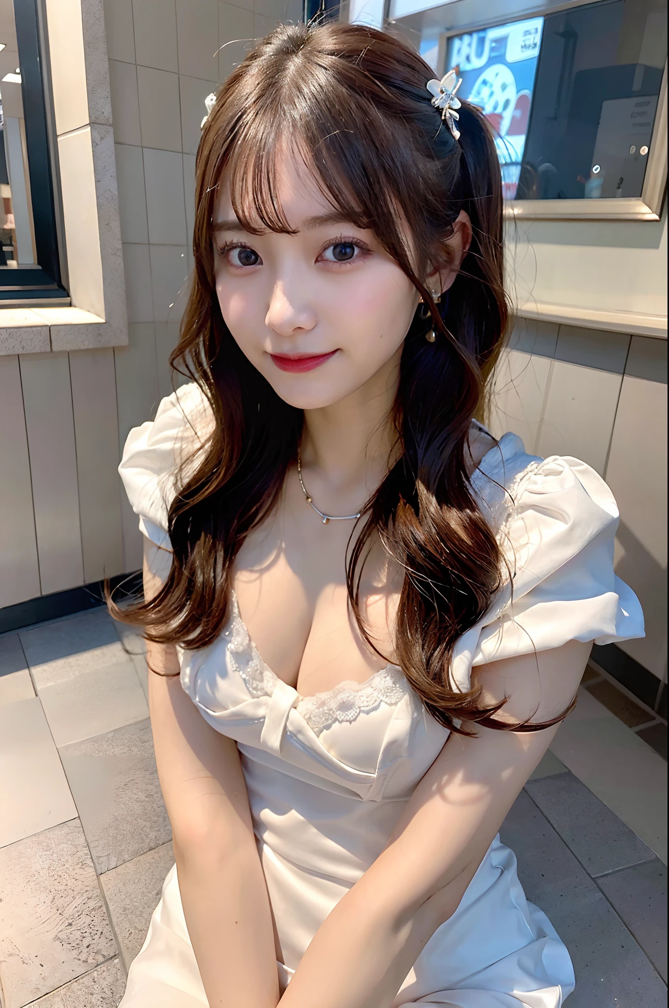 (top-quality、8K、32K、masuter piece、nffsw:1.2)、profile、(slim figure:1.2)、(s lips) 、colorful outfit、40 years、Fluttering chest、tits out、Cleavage of、Emphasize、NAKED Apron、Large breasts、二重まぶた、shinny skin、Realistic rays、mare、beauitful face、(Light smile:1.3)、crouching down、(From  above:1.2)、(a closeup:1.4)、blurry backround、(Front Focus)、(Dark: 1.6)、Fantasy Art、photoRealstic、Professional Lighting、extra detailed face、Award-winning、deep-shadows