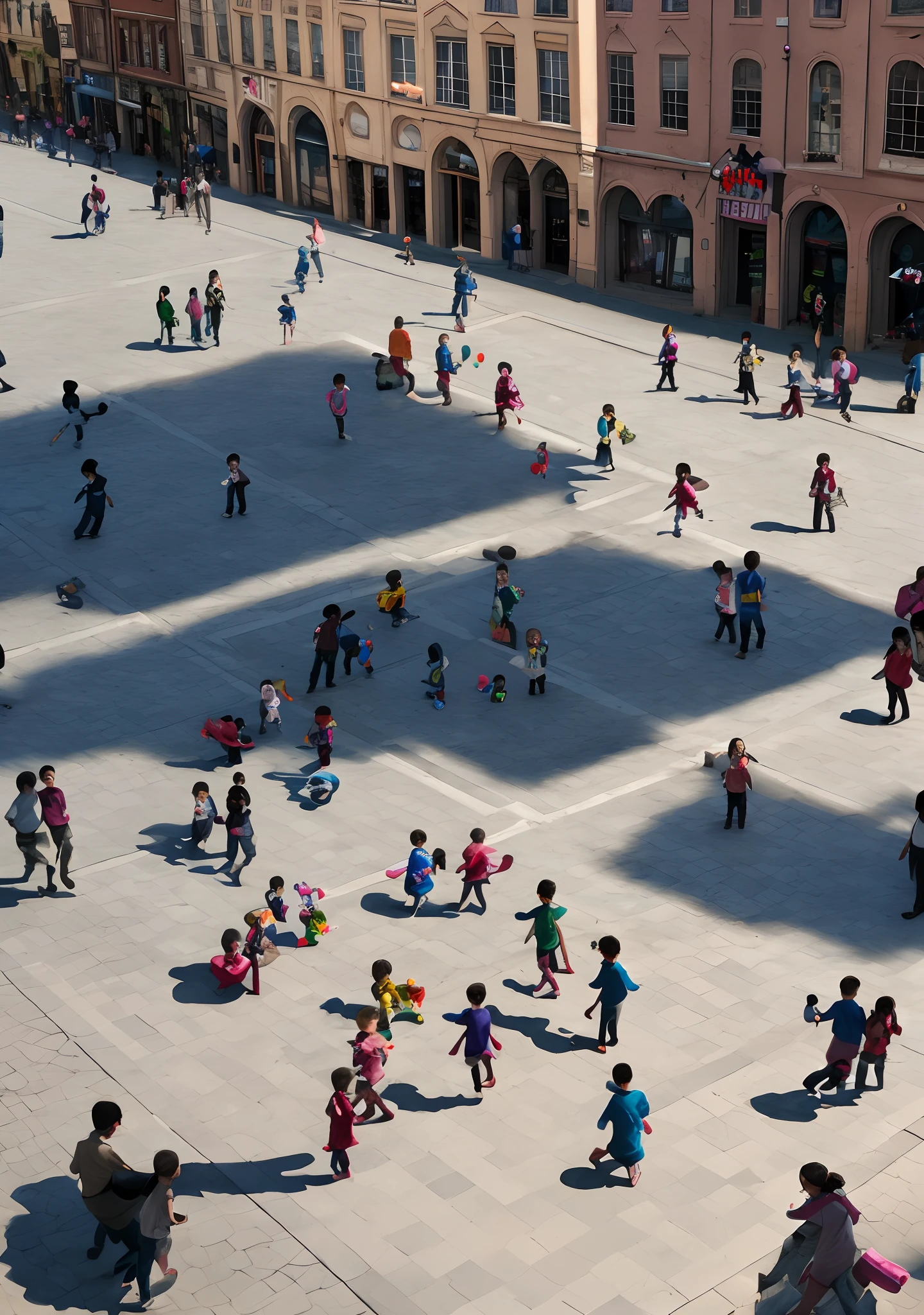 Realistic children playing in the square