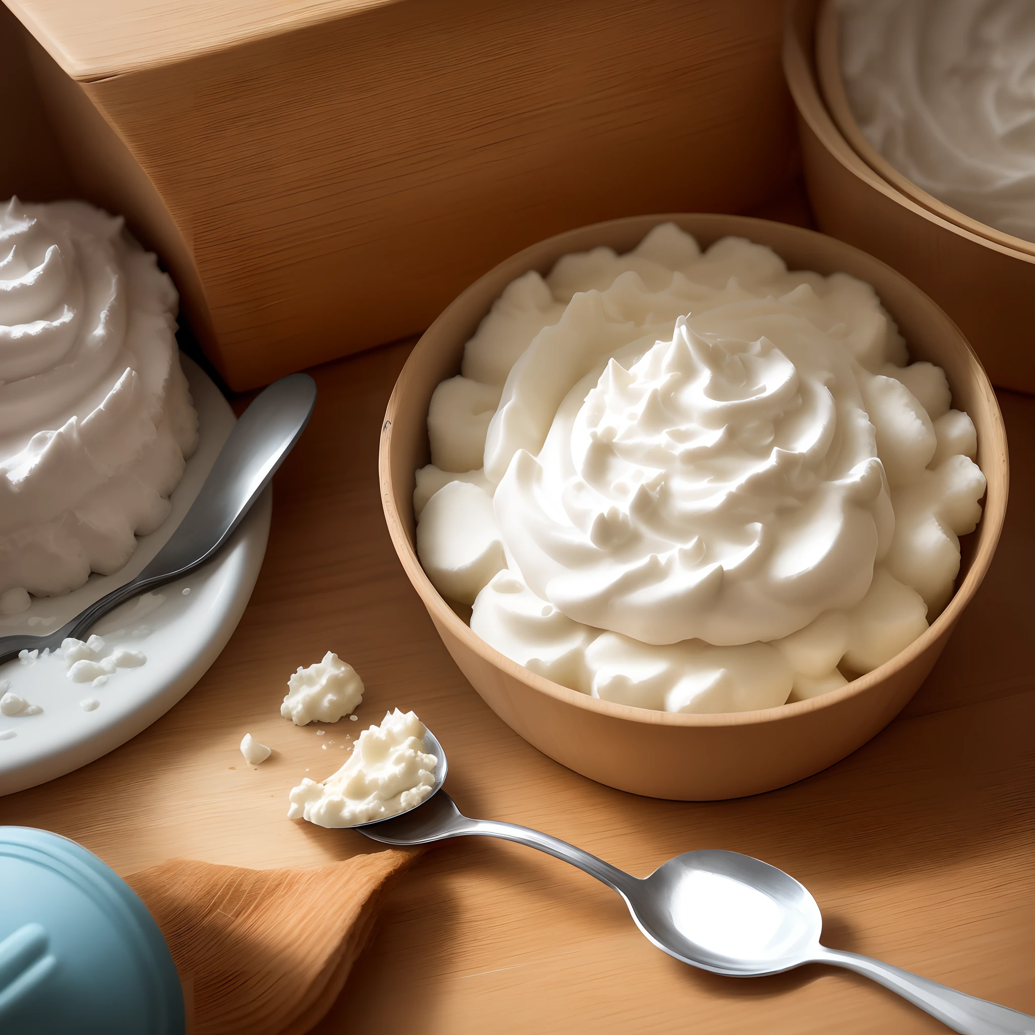 A stylized image of a cottage cheese container with a spoon, um den Magerquark darzustellen