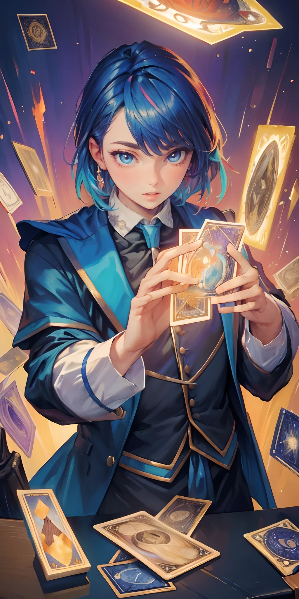 (best quality,4k,8k,highres,masterpiece:1.2),ultra-detailed,realistic,(vibrant colors,colorful,rich colors:1.1),dynamic lighting,tarot card, the magician