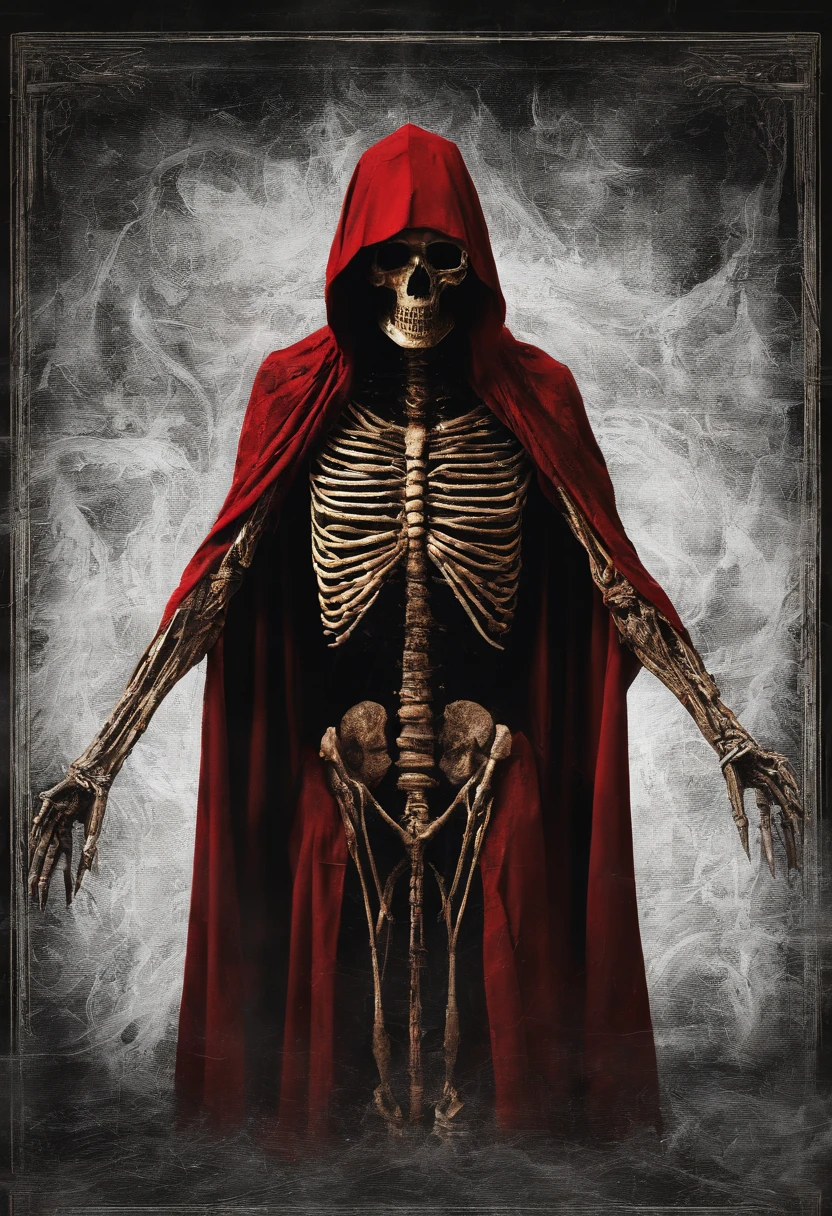 (extremamente detalhado CG unidade 8k papel de parede), Photographic ambient lighting, A mummy wearing a red hooded robe worn with golden borders with magical writings , todo o corpo, mummy, corpse, manto vermelho com capuz,