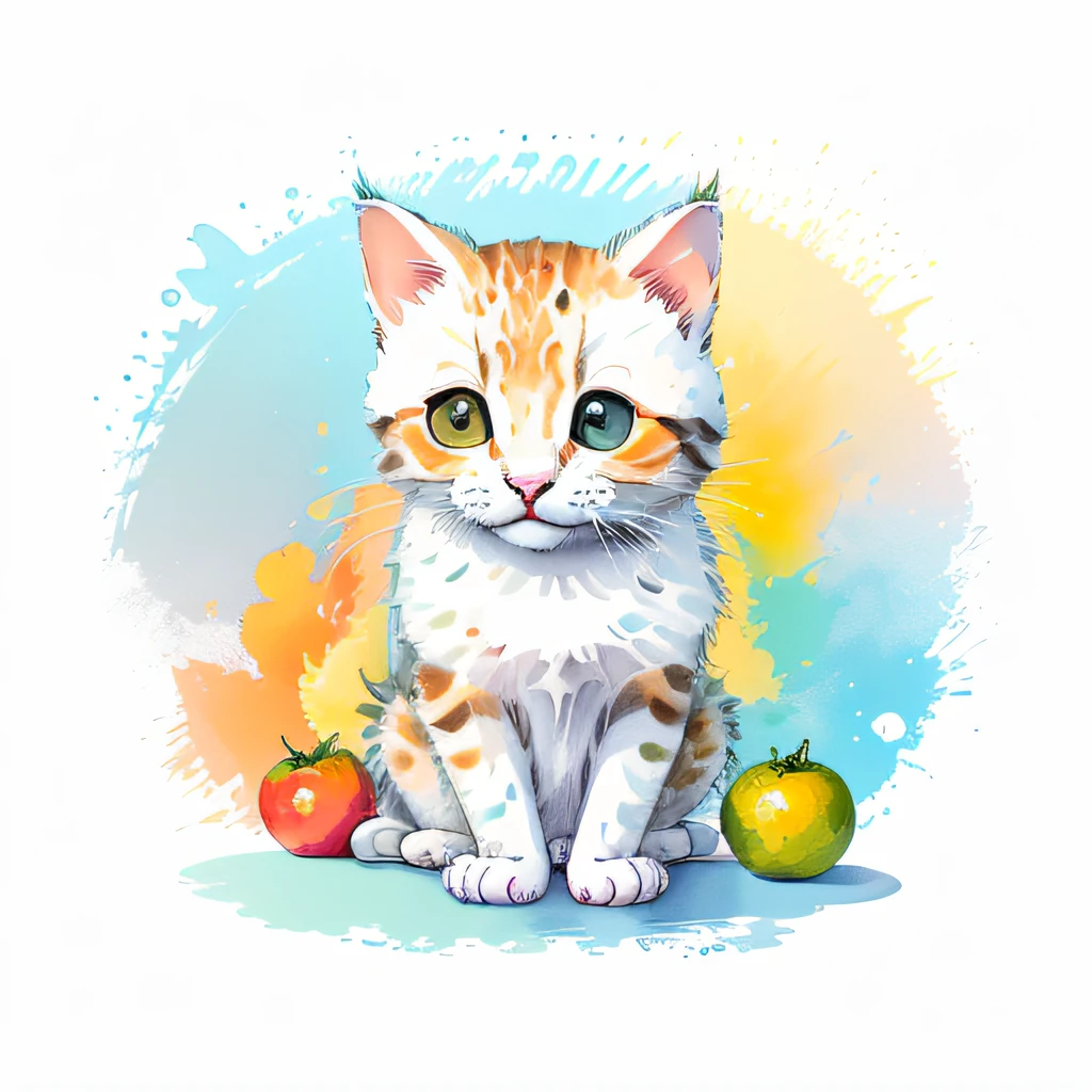 circular design, logo art, (cat design with passion fruit),(passion fruit on the table), fantasy, colorful, vintage, charming: white background, lowbrow art, digital illustration, radiant; gouache, 16k, minimalistic, doodle, CGSociety, solarpunk, crispy quality, sharp, bright, volumetric lighting, intricate, ample negative white space, as a logo, as a t-shirt logo in the style of art, vladstudio ,