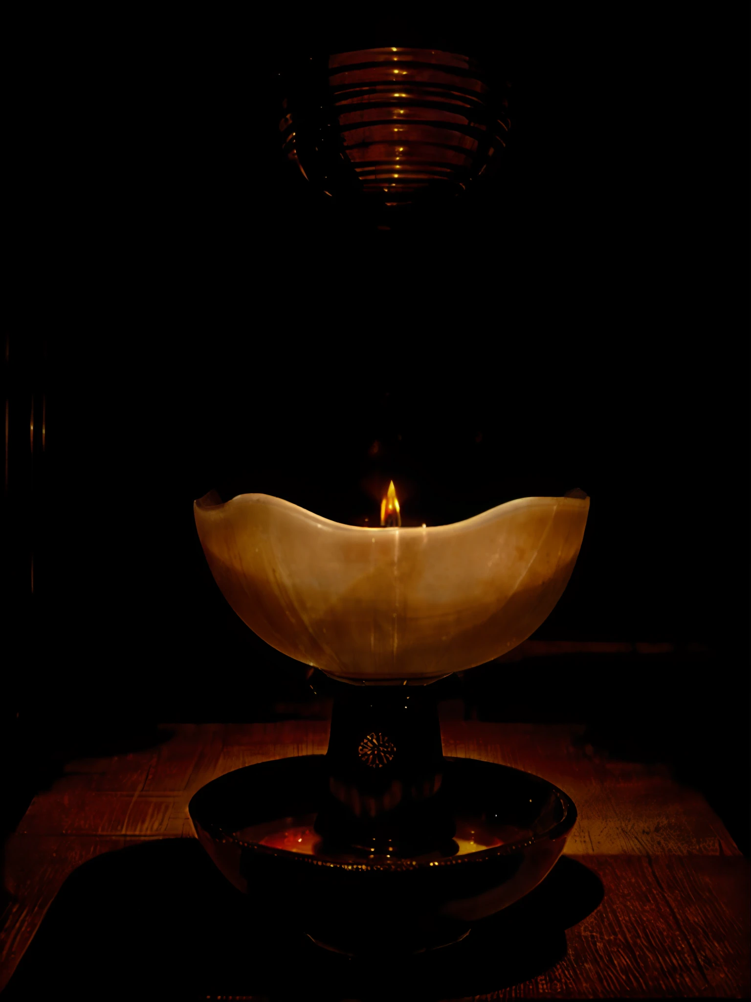 There is a white bowl on the pedestal，There is a candle inside, Song Dynasty, Chinese art, museum diffuse lighting, soft lighting for sale at auction, museum lighting, Museum lighting, style of guo hua, inspired by Wang Jian, Inspired by Ma Yuan, bowl, made of glowing wax and ceramic, Tang dynasty, chengwei pan