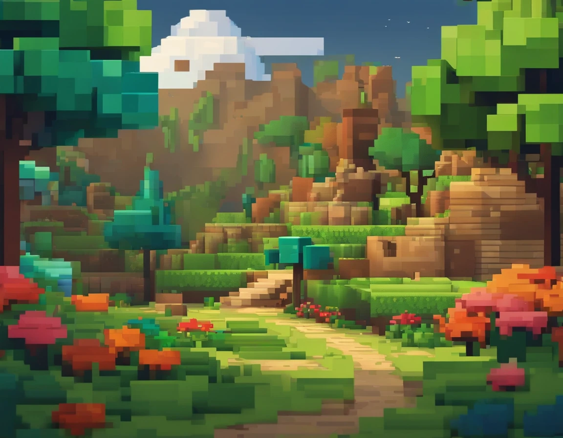 "(Pixel paisagem): Made to perfection, Exuding top-notch quality, Each piece is intricately detailed, Boasting high-resolution brightness. Ideal para adornar telefones Google Pixel, These wallpapers showcase a stunning pixel art style, with vibrant colors reminiscent of the iconic square pixels found in games like Minecraft.