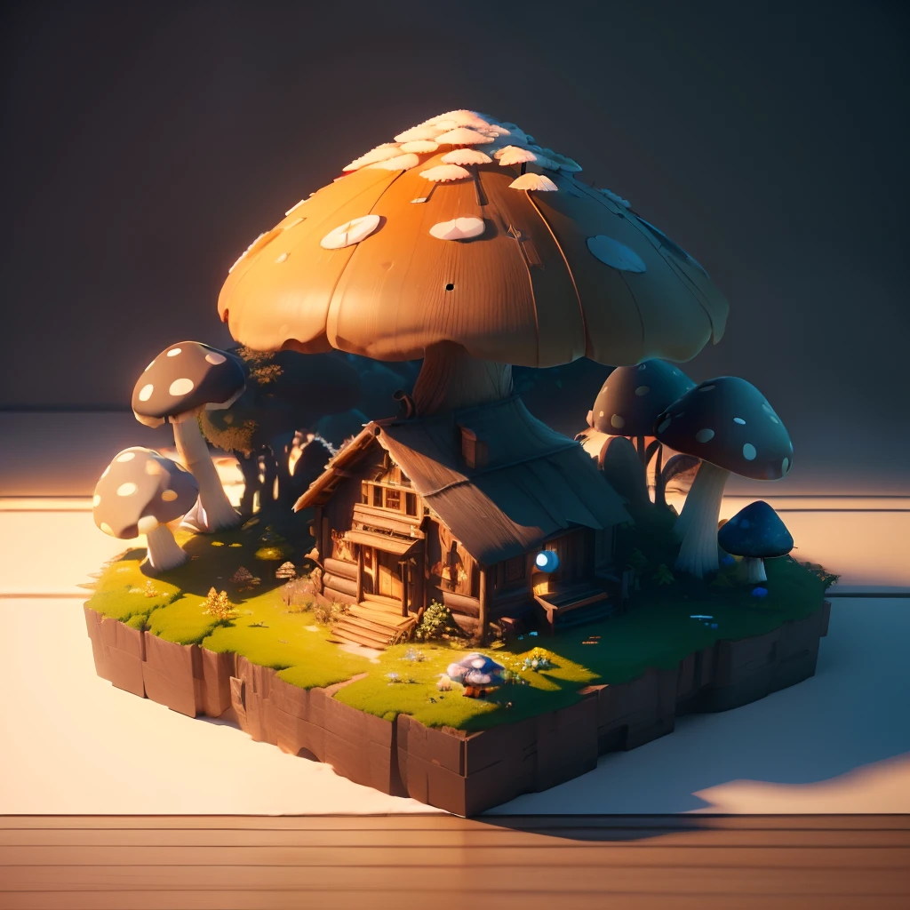Masterpiece, Best quality, (Extremely detailed Cg Unity 8K wallpaper), (Best quality), (Best Illustration), (Best shadow), Alimentari,Mushroom hut, Isometric 3D, rendering by octane,Ray tracing,Ultra detailed