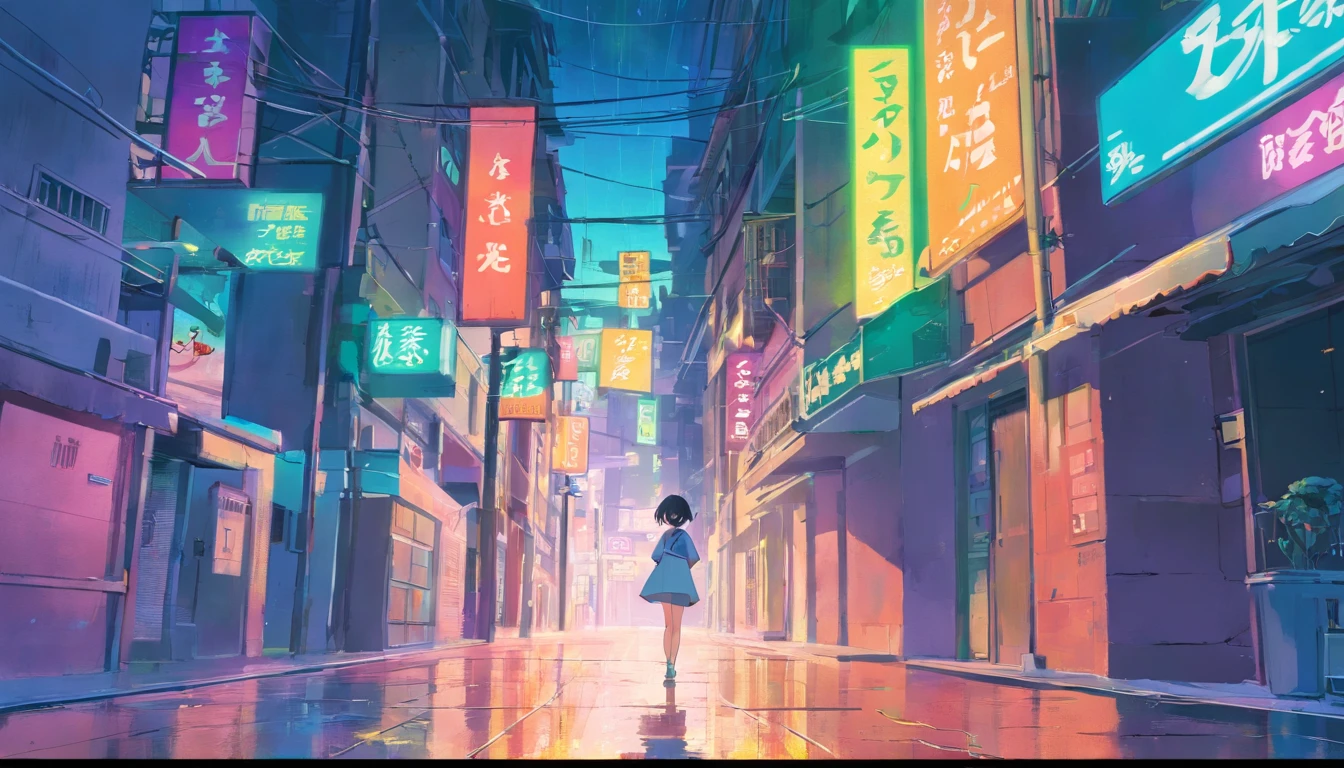 (zero), Menina estudando em seu quarto, Ler um livro, Use fones de ouvido, , luzes noturnas, Neon landscape on a rainy day,analog color theme, Lo-Fi Hip Hop , retrospectiva, plano, 2.5D ,Desenhar uma linha, desenho a tinta digital, Great slope, pintura em aquarela, Goosch Cores, Estilo Studio Ghibli, Amazing color, Tonelada Exterior, Synthwave, Arte Lofi,Estilo anos 90,textura antiga, amplitude,Vibe dos anos 90, masutepiece, Tecnologia tremenda