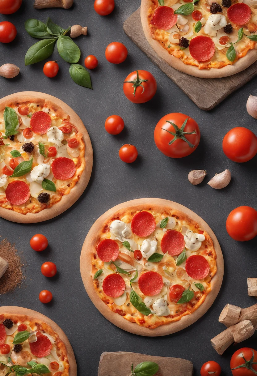 Mini pizza,cinemactic, fotografia profissional, studio illumination, studio background, advertising photography, detalhes intrincados, hiper-detalhado, ultra realista, 8K UHD