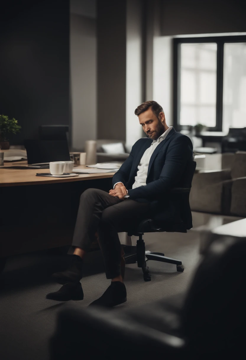 Successful man in the office sitting like an alpha
