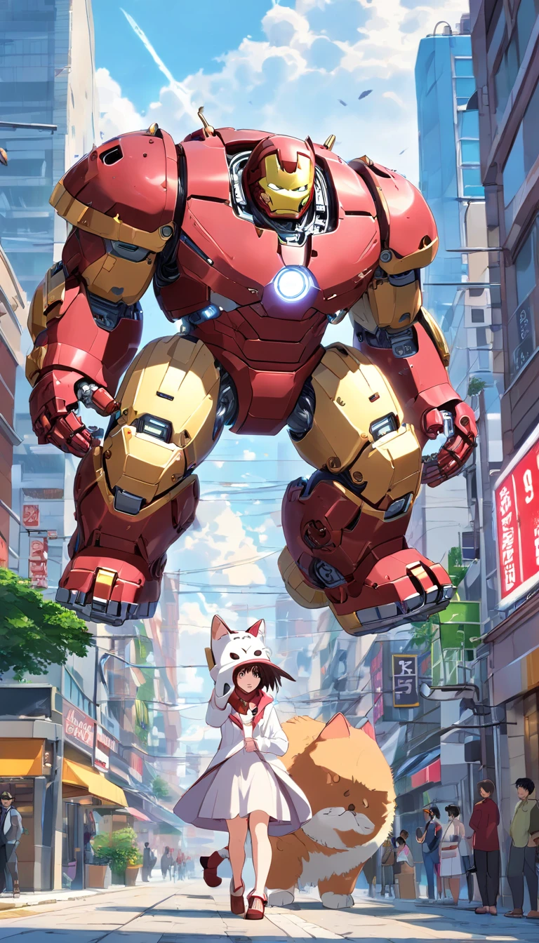 (((Giant Cat Robotic Mecca Inspired by Hulkbuster: 1.3, white color: 1.5))) (Blind box toy style:1.2), (full body shot), a cute transparent robot cat in street, Mech transparent, glasses:1.2, Cyberpunk, dreamy glow, luminous neon lights, clean, white background, (Global Illumination, Ray Traching, HDR, unrealistic rendering, reasonable design, high detail, master piece, best quality, hyper HD, cinematic lighting)