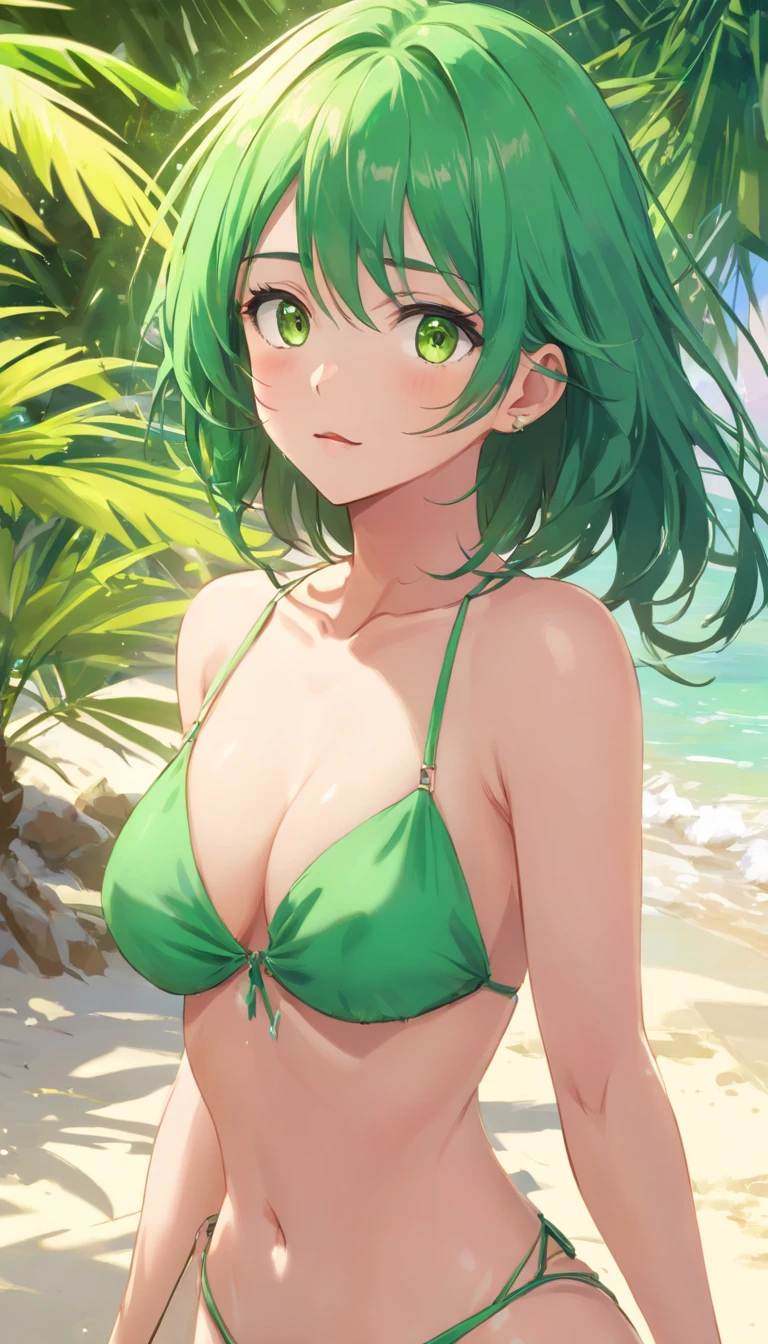 1girl, (anime, 8k, master part, Qualidade Superior, best quality, Beautiful and Aesthetic, professional illustration, ultra detalhe, perfect lighting, sombreamento perfeito, Nitidez perfeita), {(Cor do cabelo, Estilo de cabelo, cabelo bonito, cabelo detalhado)}, {(Cor dos olhos, Olhos detalhados, Olhos bonitos)}, {(Rosto detalhado, nariz detalhado, boca detalhada, cara bonita)}, {(TIPO DE CORPO E COR DA PELE, Corpo Perfeito, perfect arms, perfect hands, pernas perfeitas, corpo detalhado, Corpo bonito)}, {(Clothes, roupas detalhadas, Roupas bonitas)}, {(Position, Action, expression)}, {(Landscape, Paisagem ultra detalhada, Paisagem muito bonita, paisagem de alta qualidade)}, {(((anatomia perfeita, NSFW, adulto, seios, mamilos, vagina cabelos longos verdes, praia)))}