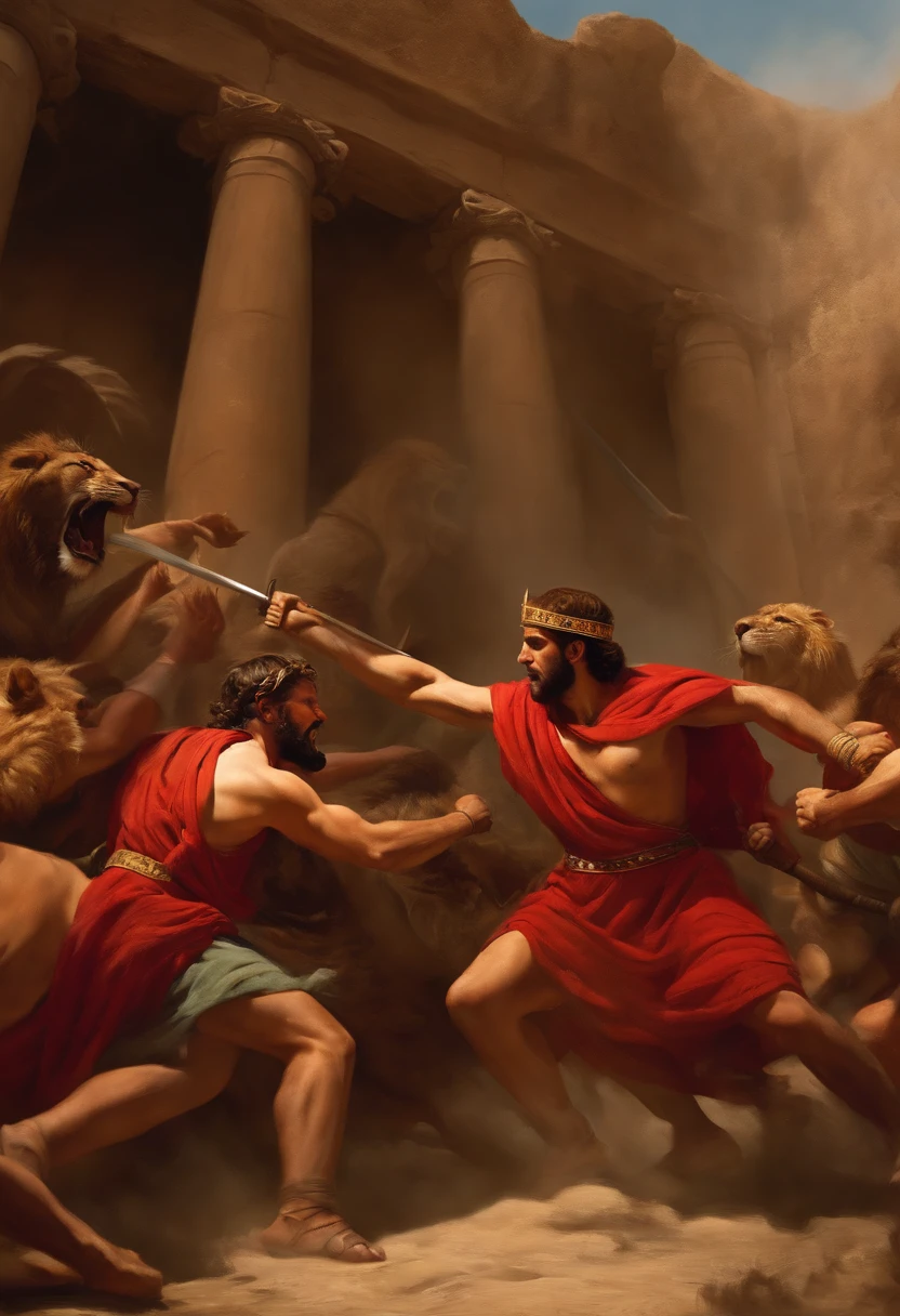 Roman prisoners fighting lions