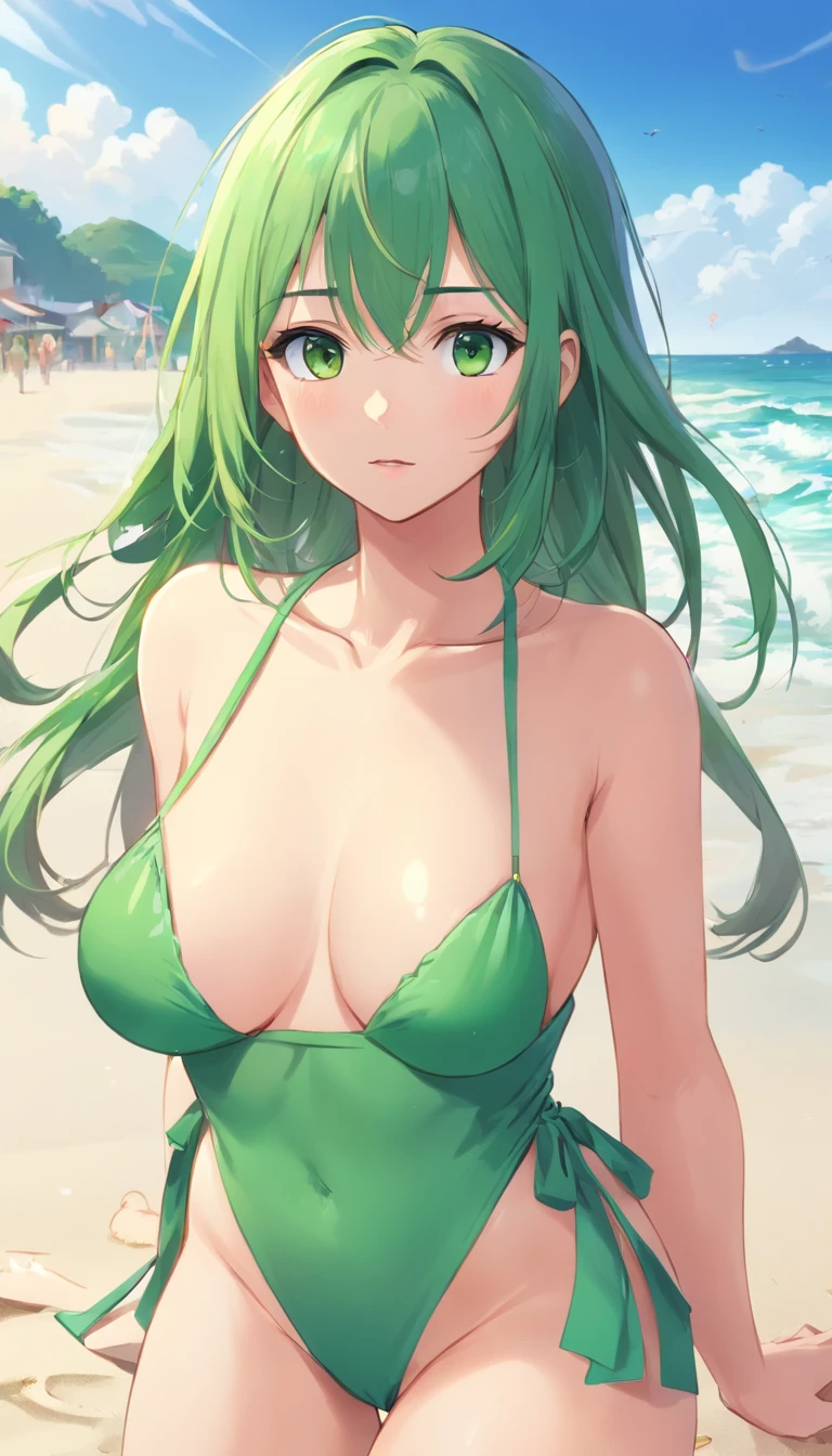 1girl, (anime, 8k, master part, Qualidade Superior, best quality, Beautiful and Aesthetic, professional illustration, ultra detalhe, perfect lighting, sombreamento perfeito, Nitidez perfeita), {(Cor do cabelo, Estilo de cabelo, cabelo bonito, cabelo detalhado)}, {(Cor dos olhos, Olhos detalhados, Olhos bonitos)}, {(Rosto detalhado, nariz detalhado, boca detalhada, cara bonita)}, {(TIPO DE CORPO E COR DA PELE, Corpo Perfeito, perfect arms, perfect hands, pernas perfeitas, corpo detalhado, Corpo bonito)}, {(Clothes, roupas detalhadas, Roupas bonitas)}, {(Position, Action, expression)}, {(Landscape, Paisagem ultra detalhada, Paisagem muito bonita, paisagem de alta qualidade)}, {(((anatomia perfeita, NSFW, adulto, seios, mamilos, cabelos longos verdes, praia, deitada na areia, pernas abertas, vagina)))}