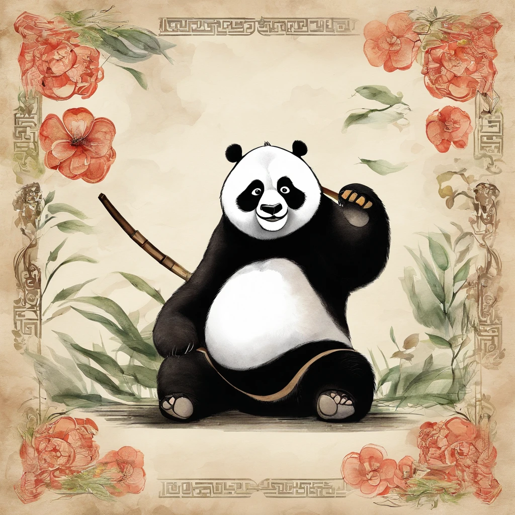 Kung Fu Panda, Chinese style, Ink style