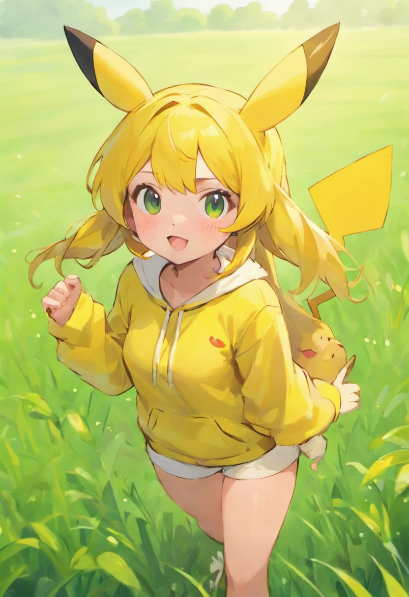 Pikachu as an anime girl, cute, lewd