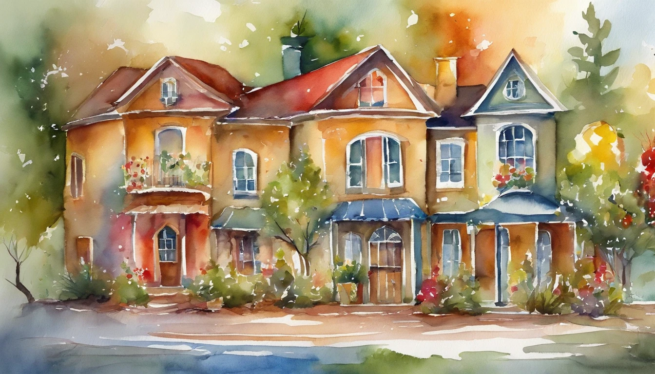 beautiful detailed architecture,festive atmosphere,colorful decorations,joyous celebrations,watercolor style,soft brushstrokes,vibrant colors,playful atmosphere,cozy and inviting,ethereal lighting.
