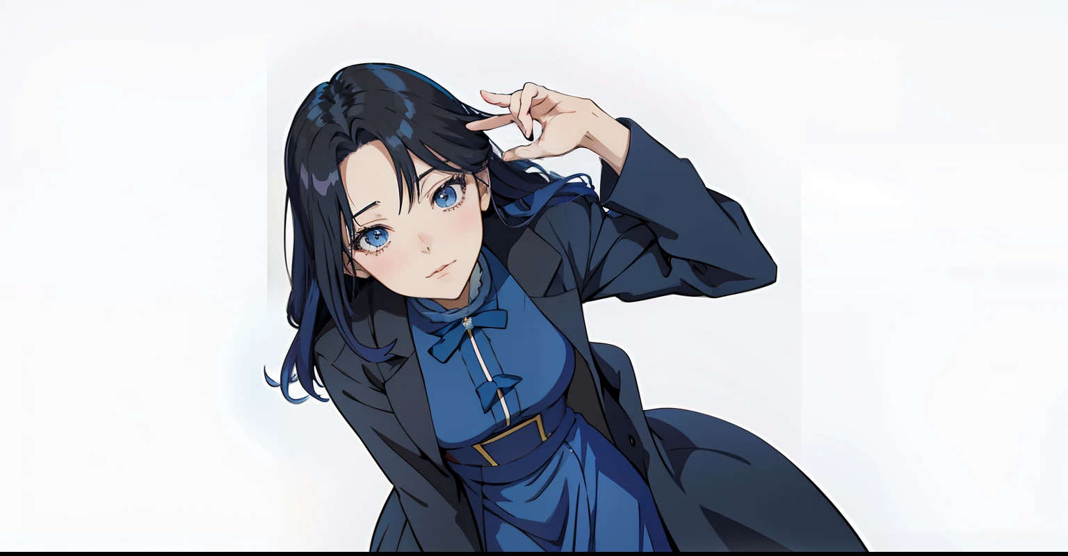 anime girl in a blue dress and coat posing for a picture, anime style character, in an anime style, made with anime painter studio, female protagonist 👀 :8, anime moe artstyle, marin kitagawa fanart, dramatic smirk pose, female anime character, flat anime style shading, anime style portrait, digital anime illustration, in anime style, official character art