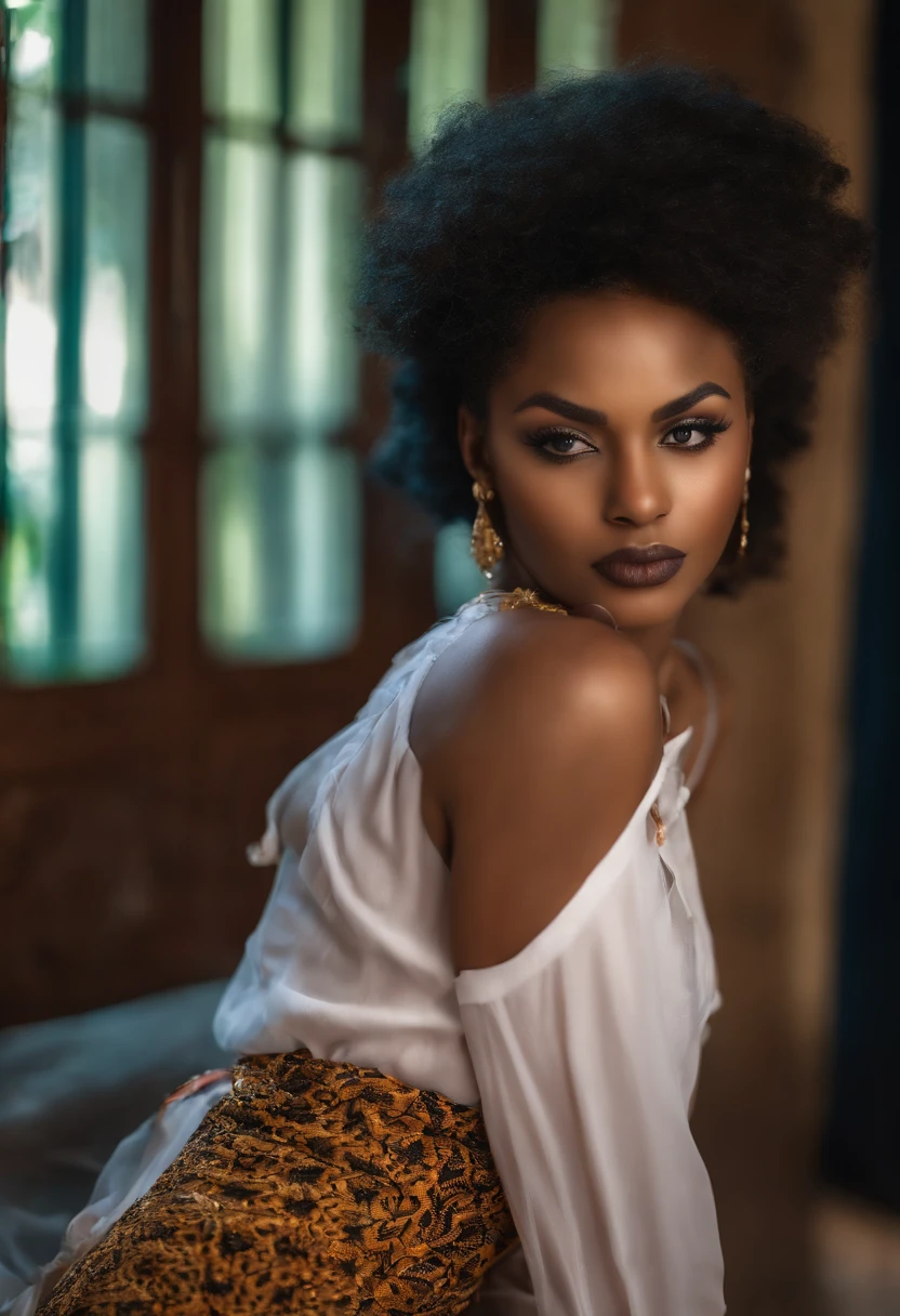 fille, africain, noir, The eyes of Anbar, cheveux longs, to 19 years ,porter un short sexuel ,corps entier, pouty lips, belle poitrine et taille fine avec une chemise a la maison