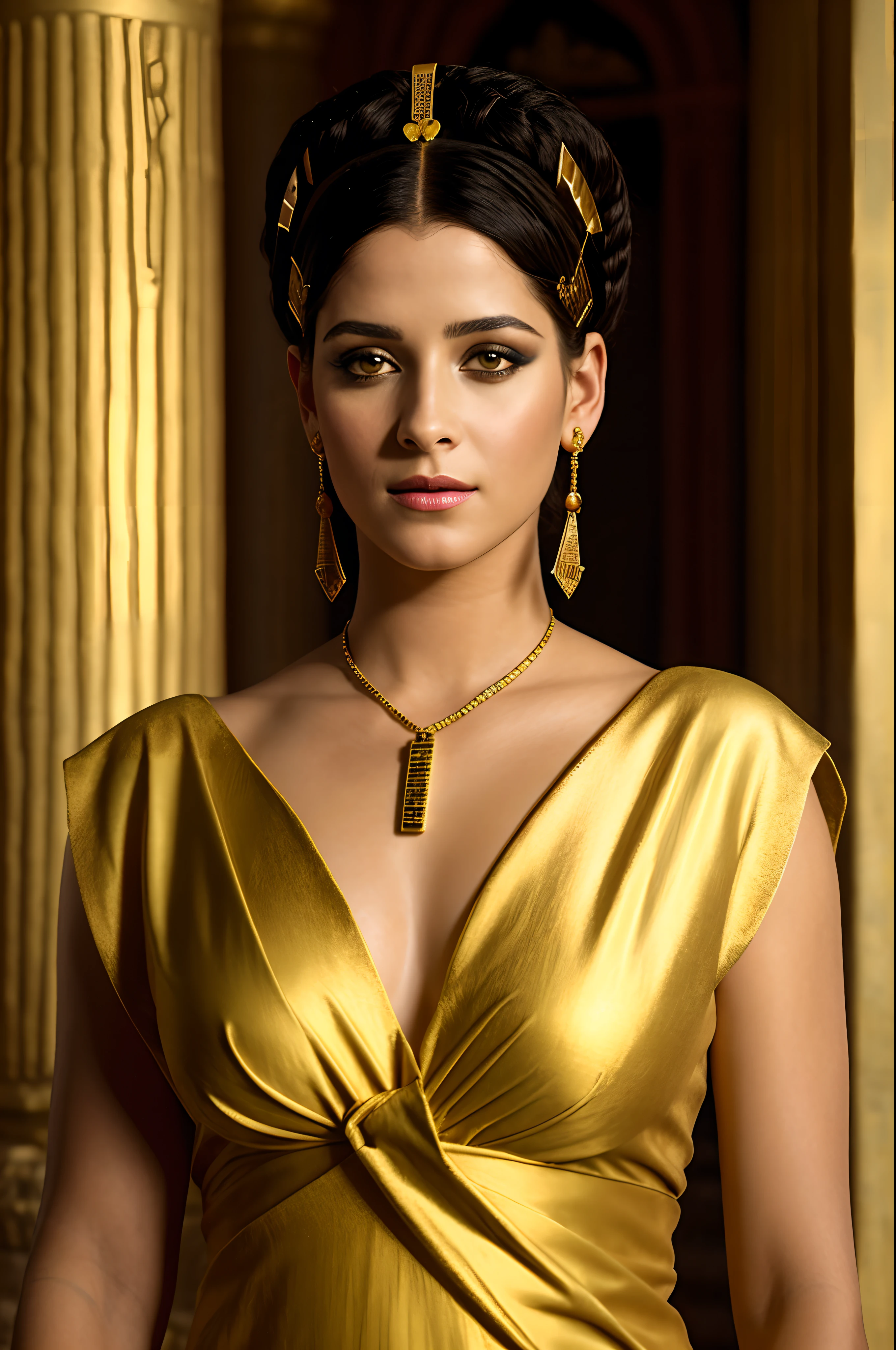 Queen Cleopatra played by Kirsten Stewart, full body portrait, fair complexion, perfect breast, Super AMOLED wallpaper, movie wallpaper, uhd, Dolby Vision, Cinematic looks, Netflix movie, Warner Bros, HBO, Female Pharaoh, Queen Nefertari, sole monarch, extremely Beautiful cleopatra, historical background, Egyptian palace, egyptian princess, cinematic goddess close shot, cleopatra, cinematic goddess body shot, cleopatra portrait, goddess, cinematic portrait, professional cinematography. Perfect breast and , cleopatra in her palace, Egyptian, cinematic goddess shot, Egyptian style, beautiful goddess, Egyptian Queen, portrait of cleopatra, uhd, 8k, 32k, sharp, highly detailed, comprehensive hdr, aesthetics, and cinematic vision, queen Nefertiti, queen Cleopatra, Pharaoh