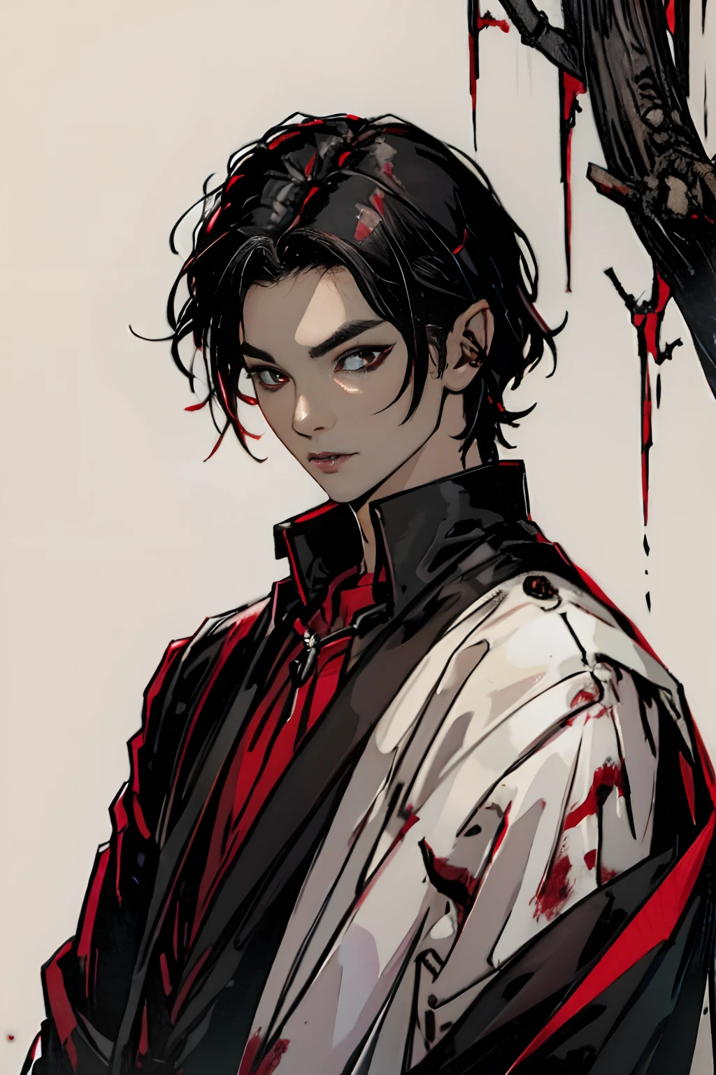 Young Vampire Pale Black Hair Red Eyes Fragile Blood