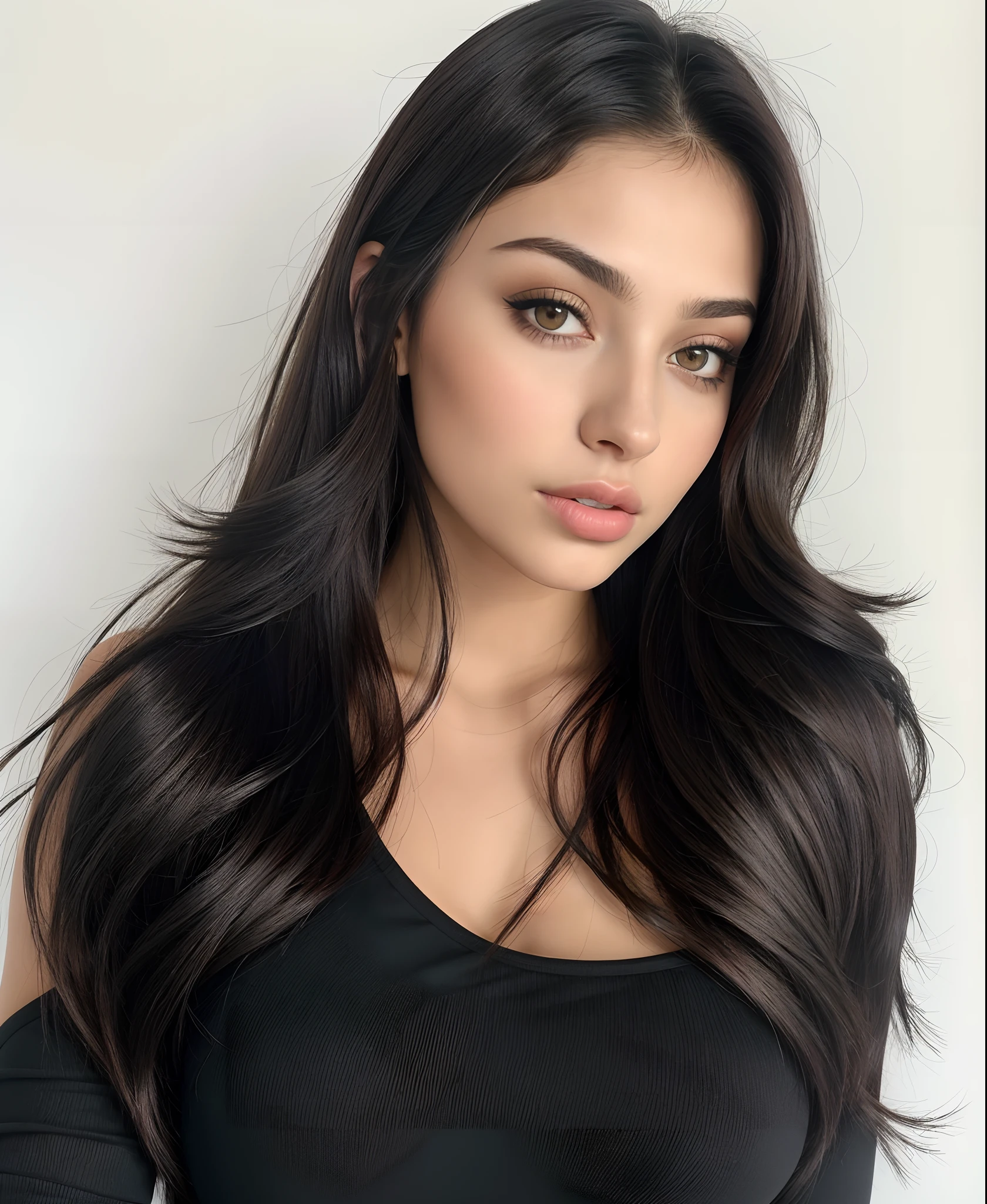 Araffe mulher com cabelo preto longo e um top preto, Violeta Myers, lindo rosto latino, Parece Laura Barriales, Mulher mexicana bonita, mulher nova com cabelo escuro longo, female with long black hair, foto de perfil headshot, mulher com cabelo preto, Anastasia Ovchinnikova, Retrato Sophie Mudd, flawless olive skin, cabelo e maquiagem escuros