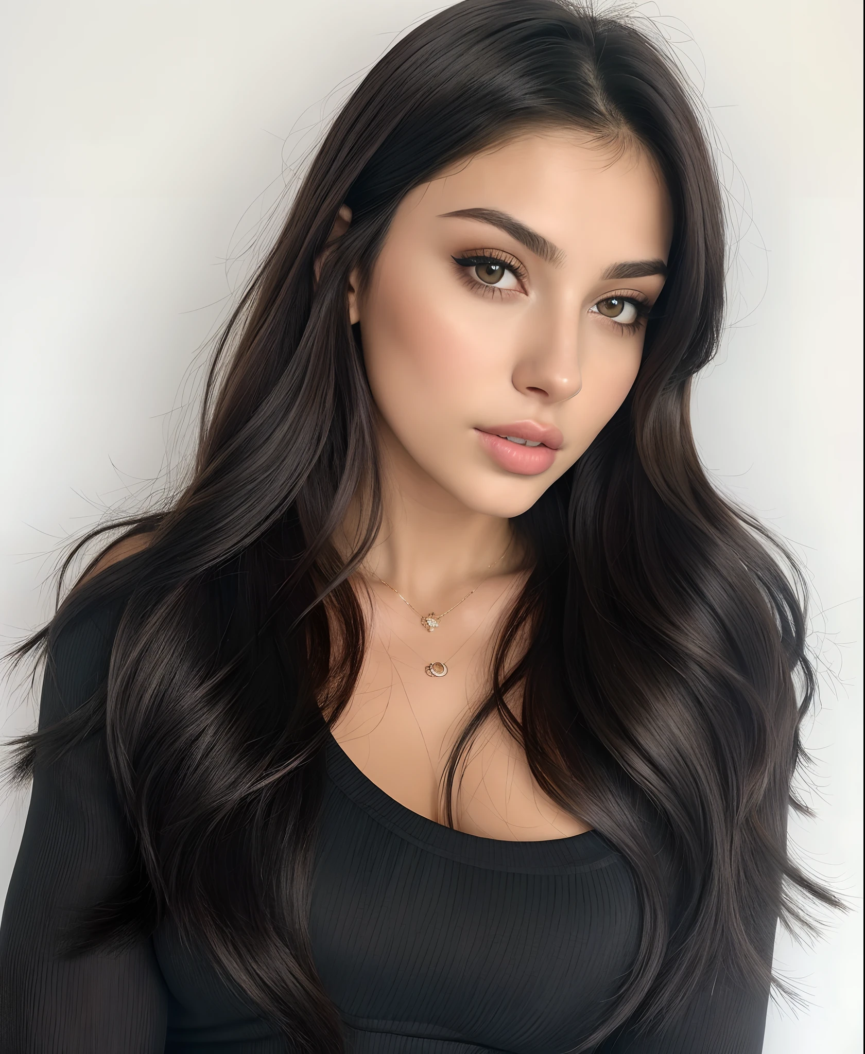 aesthetic art: Mulher com um olhar sedutor, ostentando um vestido curto do clube, cabelos loiros e olhos negros, straight, flowing hair, bochechas coradas, full lips, e pele parda clara.