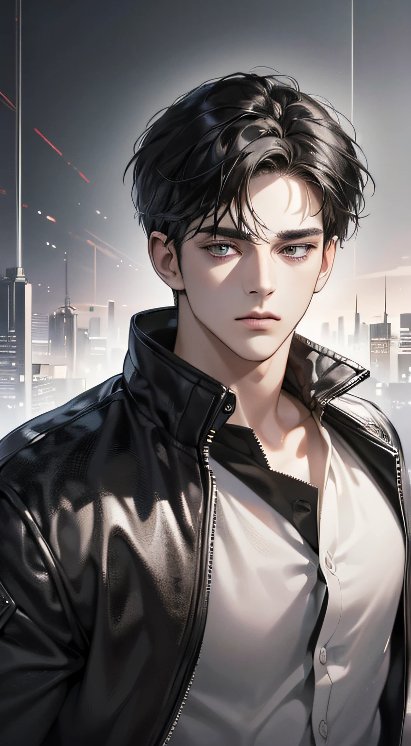 (best quality digital art digital illustration 4k high resolution beautiful image hyperdetailed image perfect lines dark lighting Wallpaper) (1:1 photorealistic) (neutral colors hdr 1.4) (anime style) an adult 25 year old man (expressionless perfect detailed face) medium black hair modern clothes dystopia