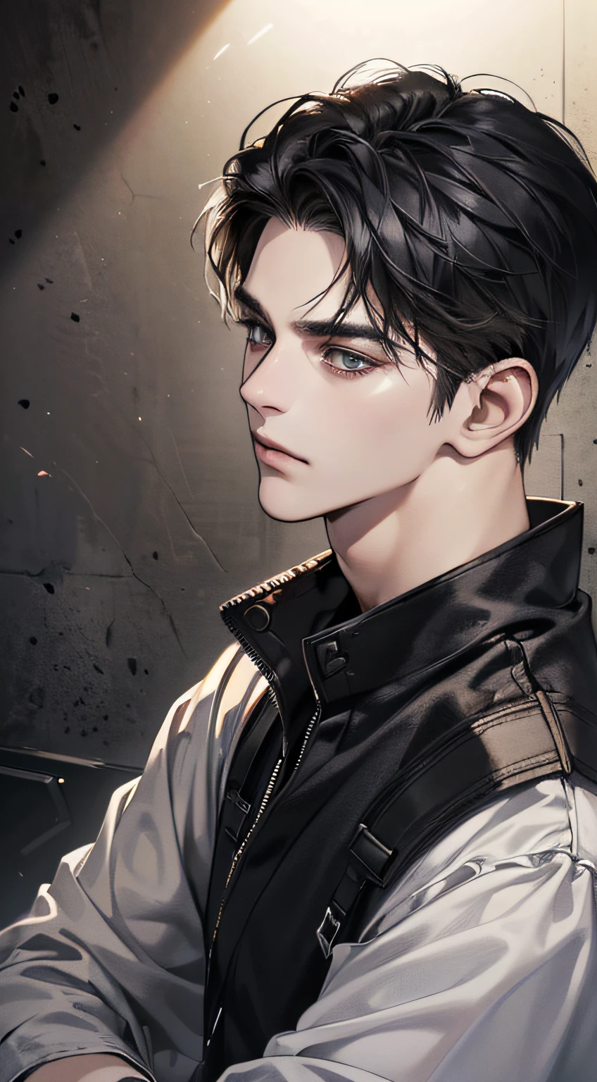 (best quality digital art digital illustration 4k high resolution beautiful image hyperdetailed image perfect lines dark lighting Wallpaper) (1:1 photorealistic) (neutral colors hdr 1.4) (anime style) an adult 25 year old man (expressionless perfect detailed face) medium black hair modern clothes dystopia