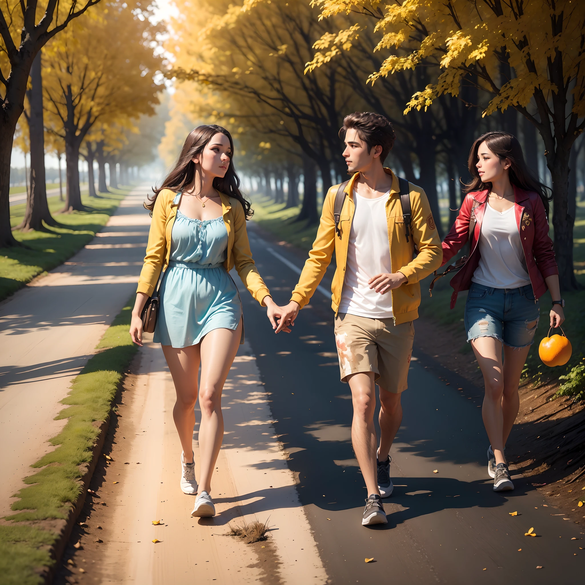 (oil paint),(ultra 8K),Create an image of a golden tree with heart-shaped golden fruits and footprints on the ground sticking out of the tree. Imagine a beleza dessa imagem, with the sun's rays reflecting off the golden tree and highlighting the bright hearts hanging from the branches. The footprints on the ground, simbolizando o caminho percorrido por aqueles que encontraram o amor, add a magical touch to the scene. Let your imagination fly and create that breathtaking image!