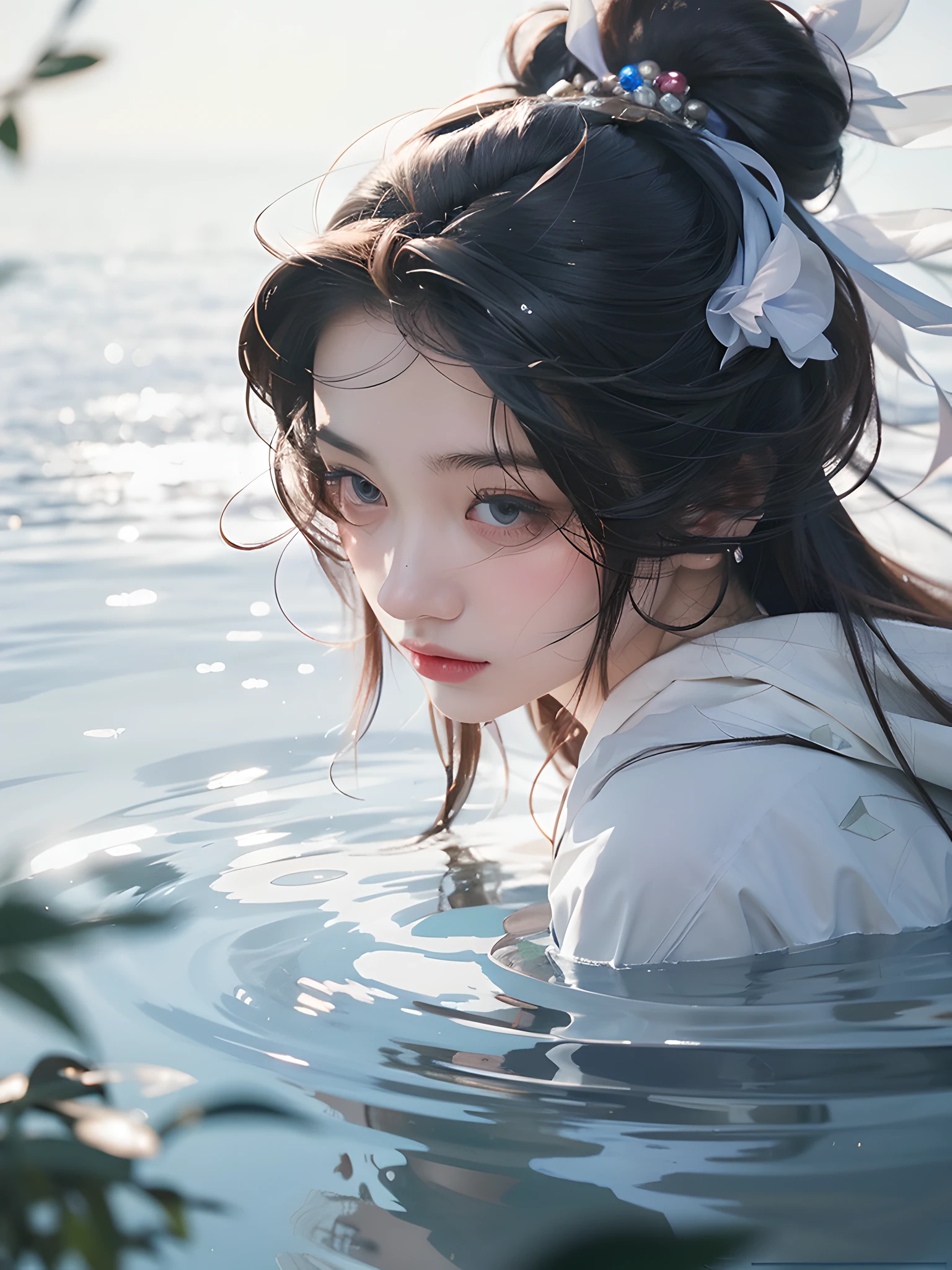 (photorealistic:1.4), best quality, masterpiece, ultra high res, 1girl, (detailed face:1.2), (detailed eyes:1.2), (detailed hair:1.2), (detailed clothes:1.2), 4k, (detailed color:1.2), girl soaking in water,
