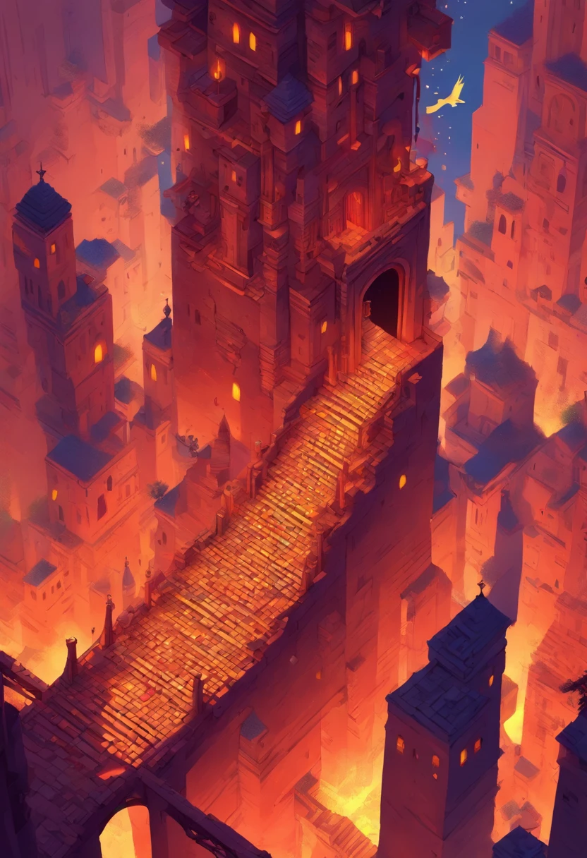 （Angry Ida：1.3），monument valley。Ida shreds the crow，stairs from hell to heaven, Isometric art, small steps leading down, Inspired by M. c. Escher, Inspired by M.c. Escher, isometric game, Inspired by MC Escher, Step onto the tower, stairways