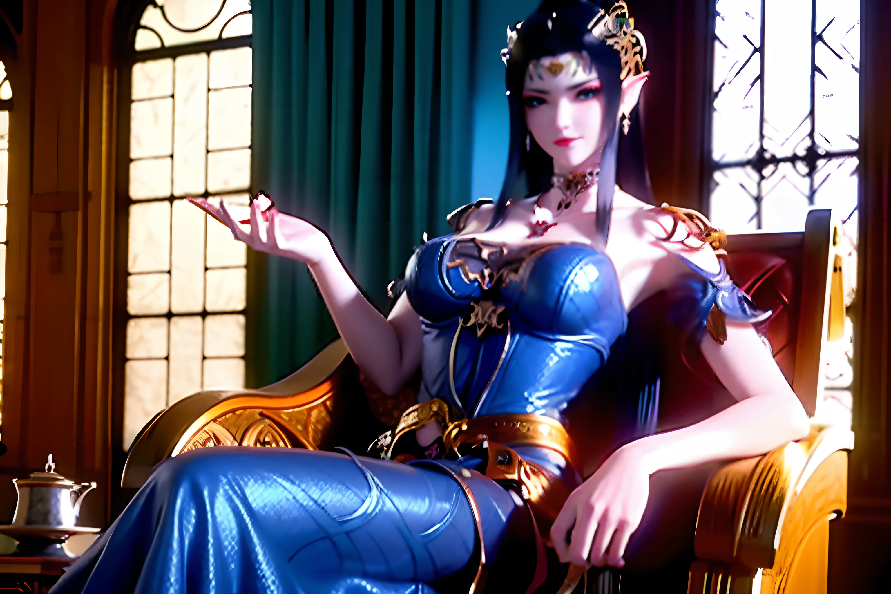 araffe woman in blue dress laying on a couch in a living room, blue dress, wearing blue dress, blue silk dress, in blue dress, in a blue qipao, gorgeous chinese model, pretty girl with blue hair, wearing a blue dress, beautiful asian girl, rich blue color, beautiful asian woman, beautiful south korean woman, beautiful blue haired girl