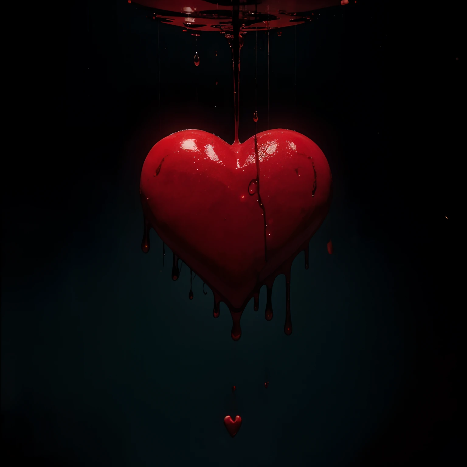 Image that illustrates just a dripping heart, a smooth, glowing blood floating in the infinite darkness
