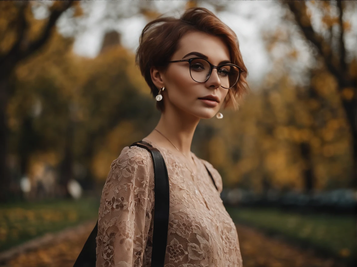 2 подросткa, Brown and short hair, Emo style in clothing, Phone in the right hand, Lace with beans in the left hand, Has glasses, in park