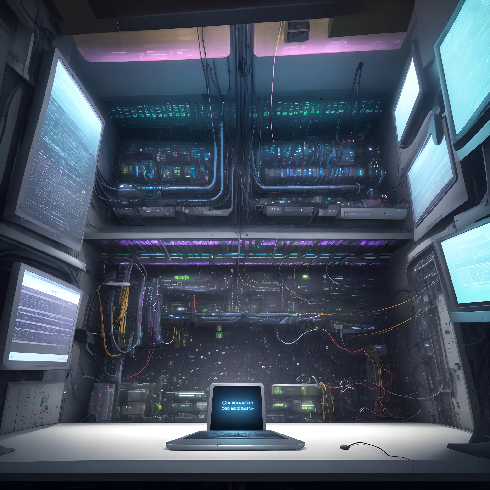 Depict futuristic, advanced beings or a computer server room, representing the creators of the simulated reality.